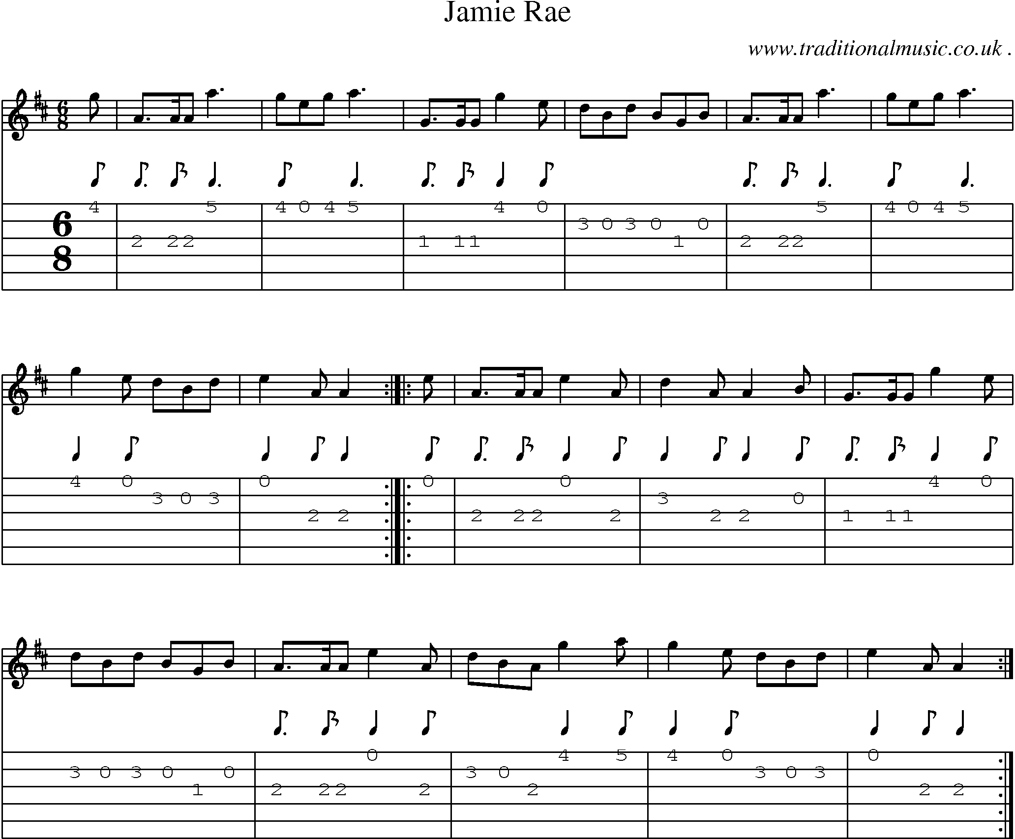Sheet-music  score, Chords and Guitar Tabs for Jamie Rae