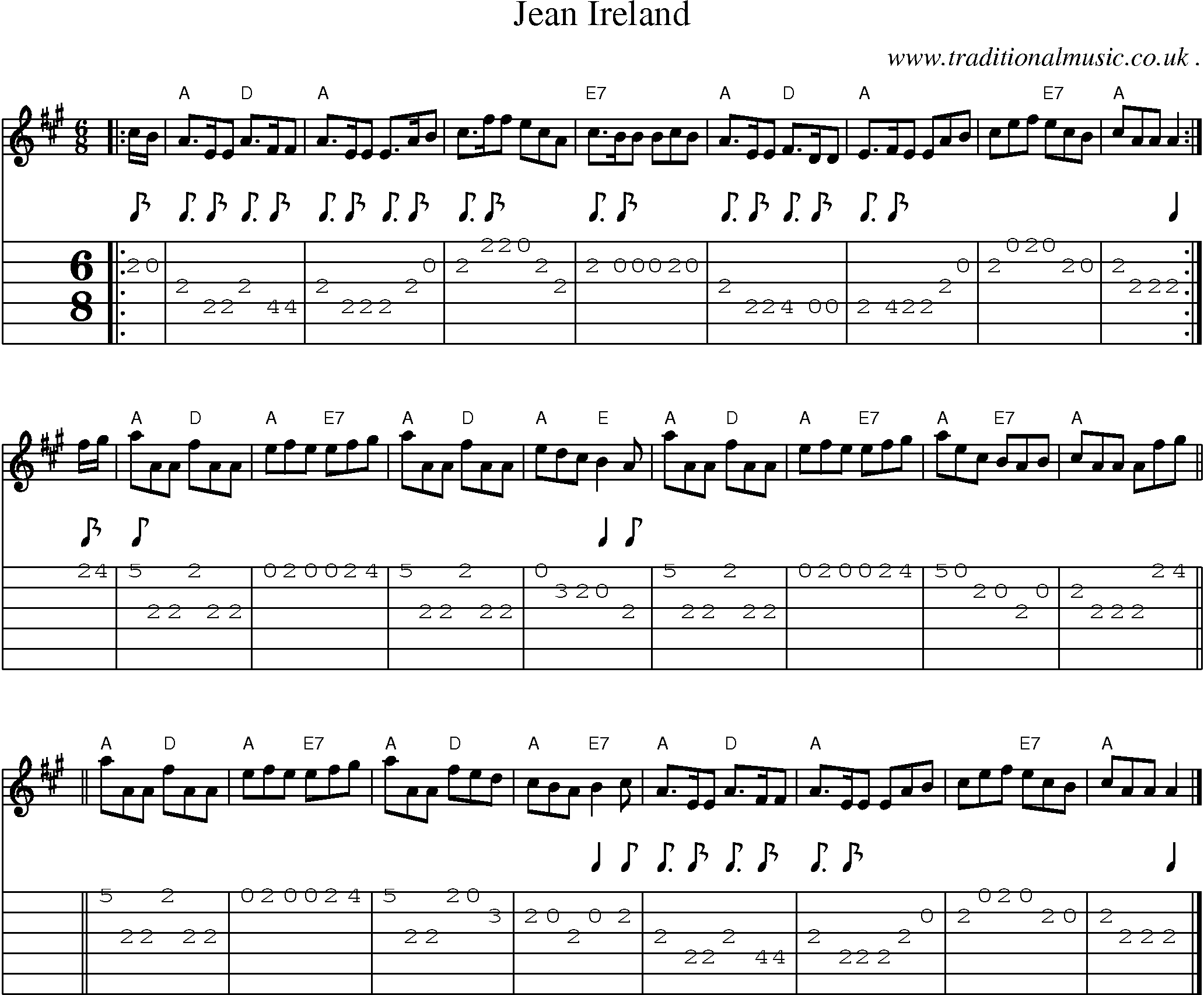 Sheet-music  score, Chords and Guitar Tabs for Jean Ireland