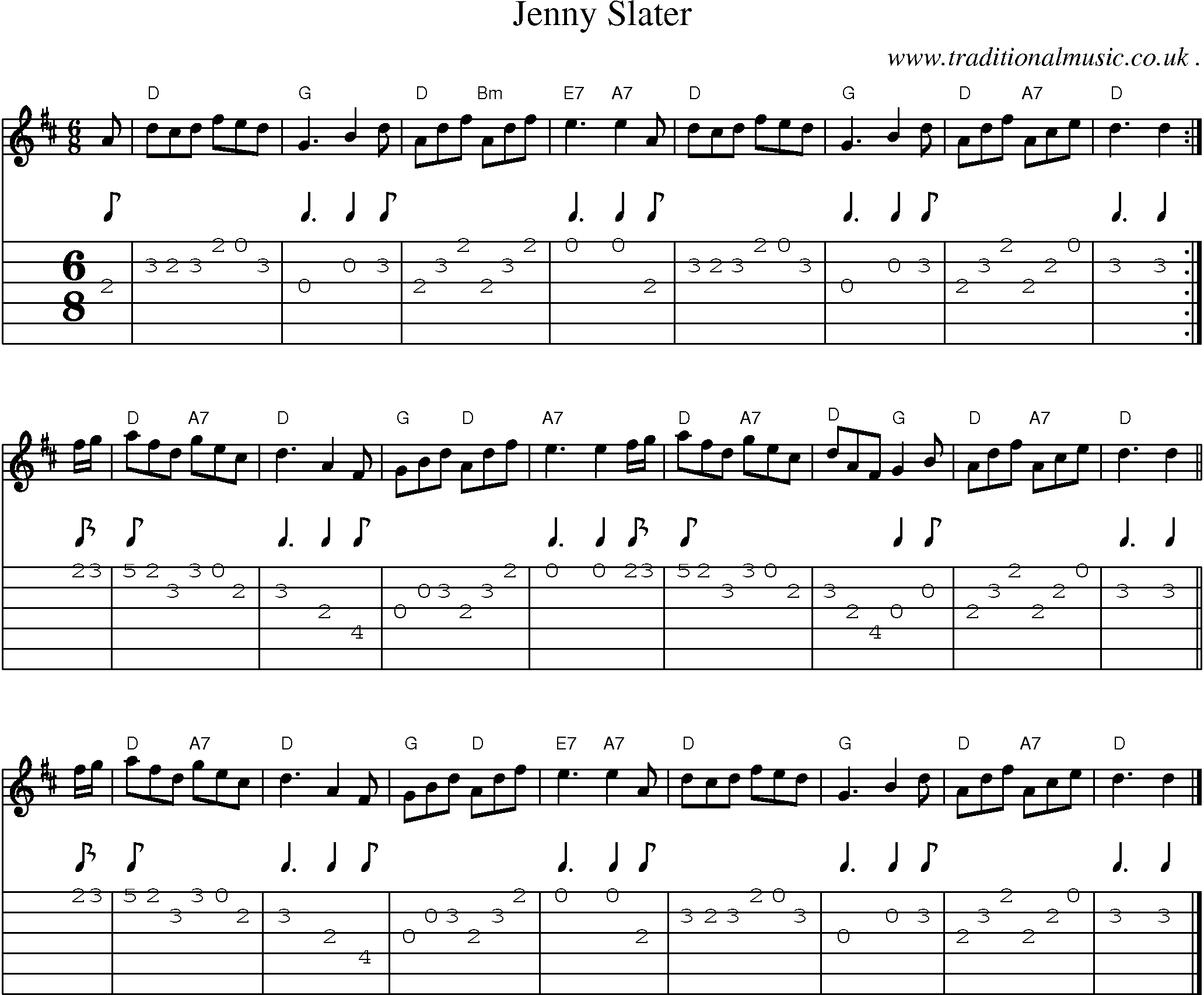 Sheet-music  score, Chords and Guitar Tabs for Jenny Slater