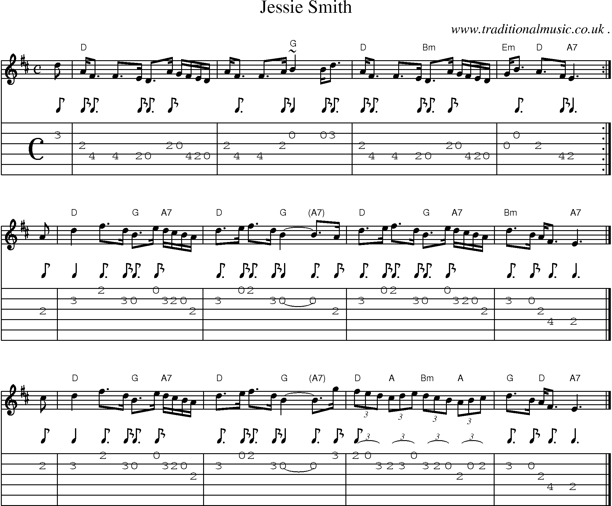 Sheet-music  score, Chords and Guitar Tabs for Jessie Smith