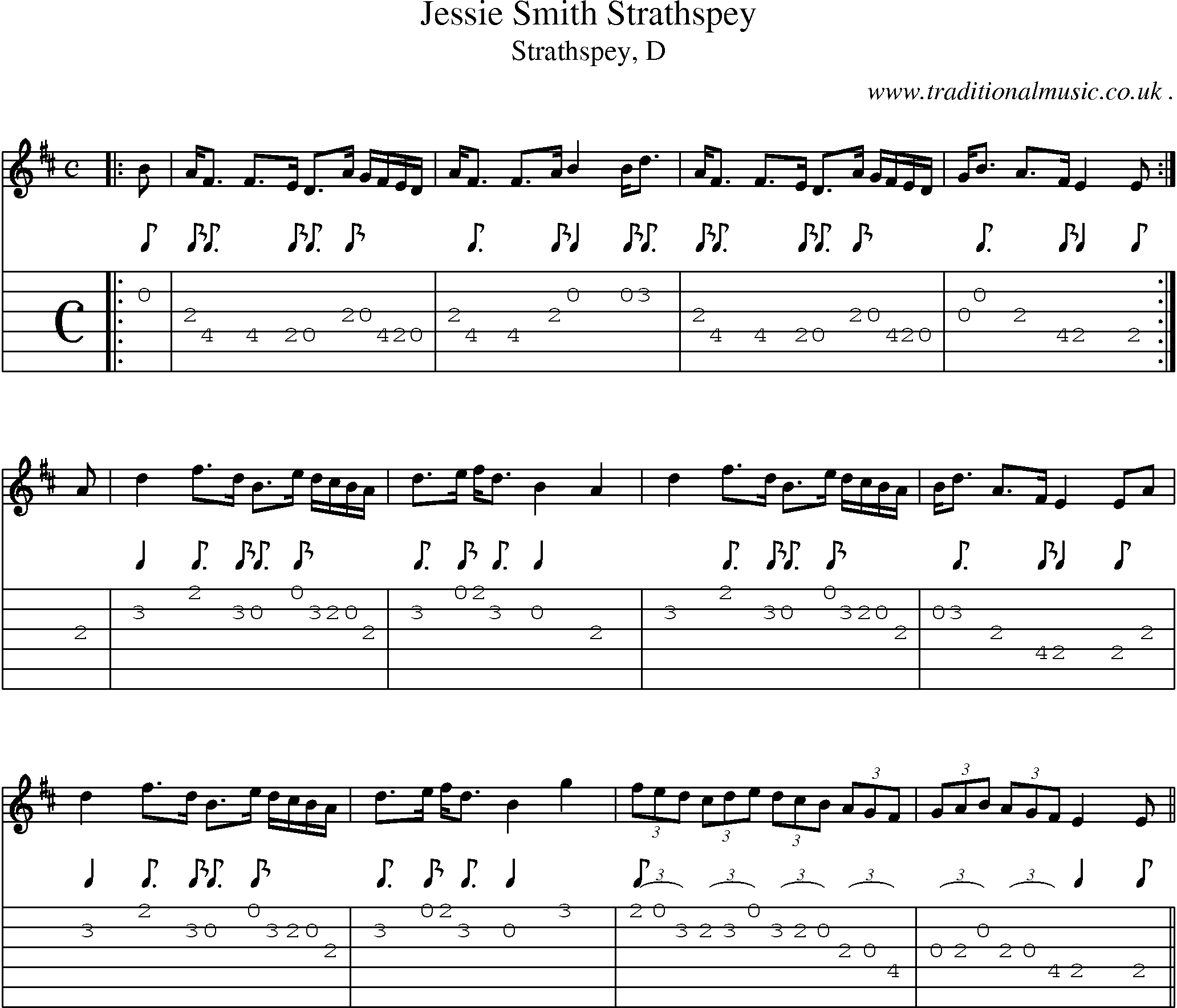 Sheet-music  score, Chords and Guitar Tabs for Jessie Smith Strathspey