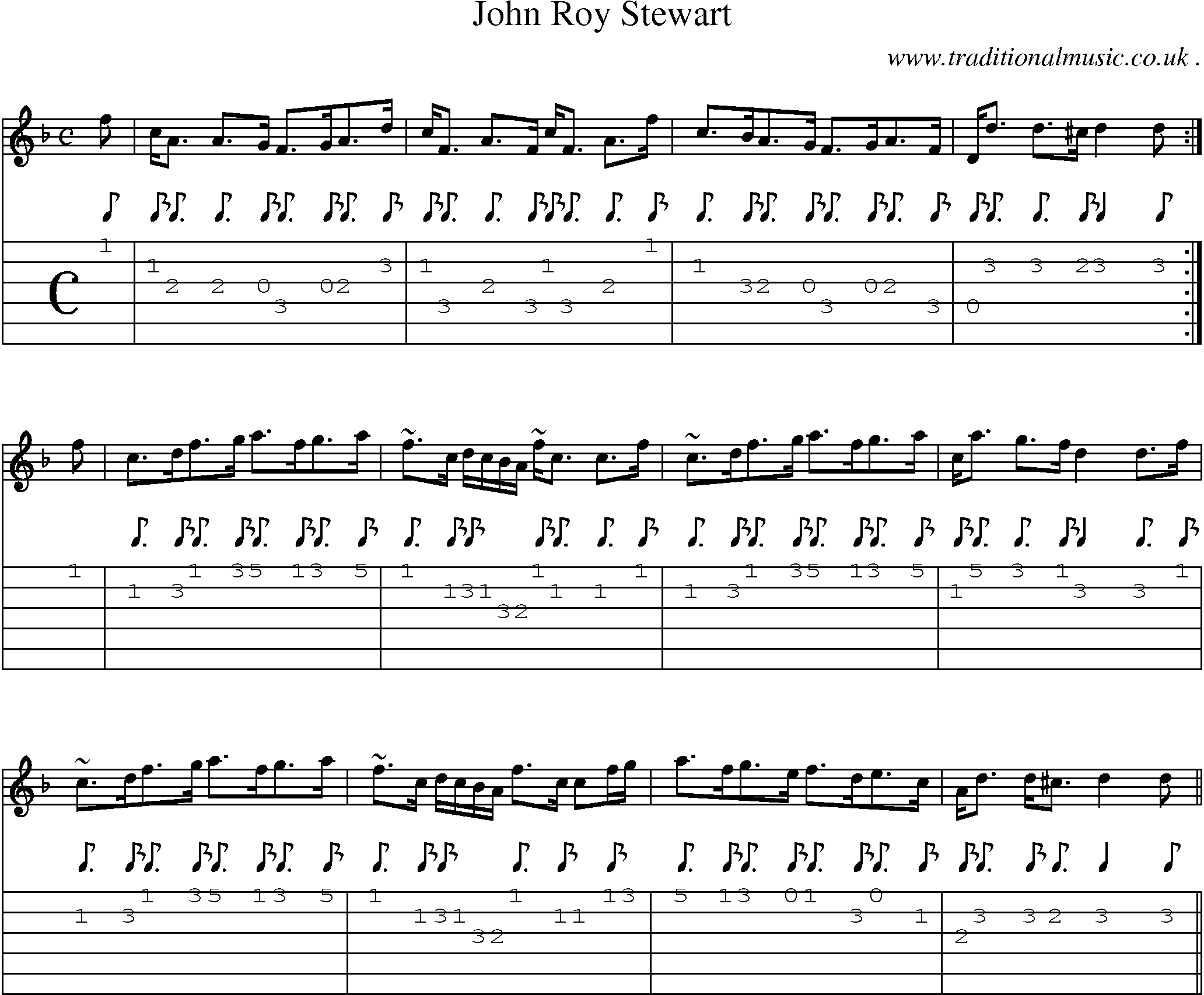 Sheet-music  score, Chords and Guitar Tabs for John Roy Stewart