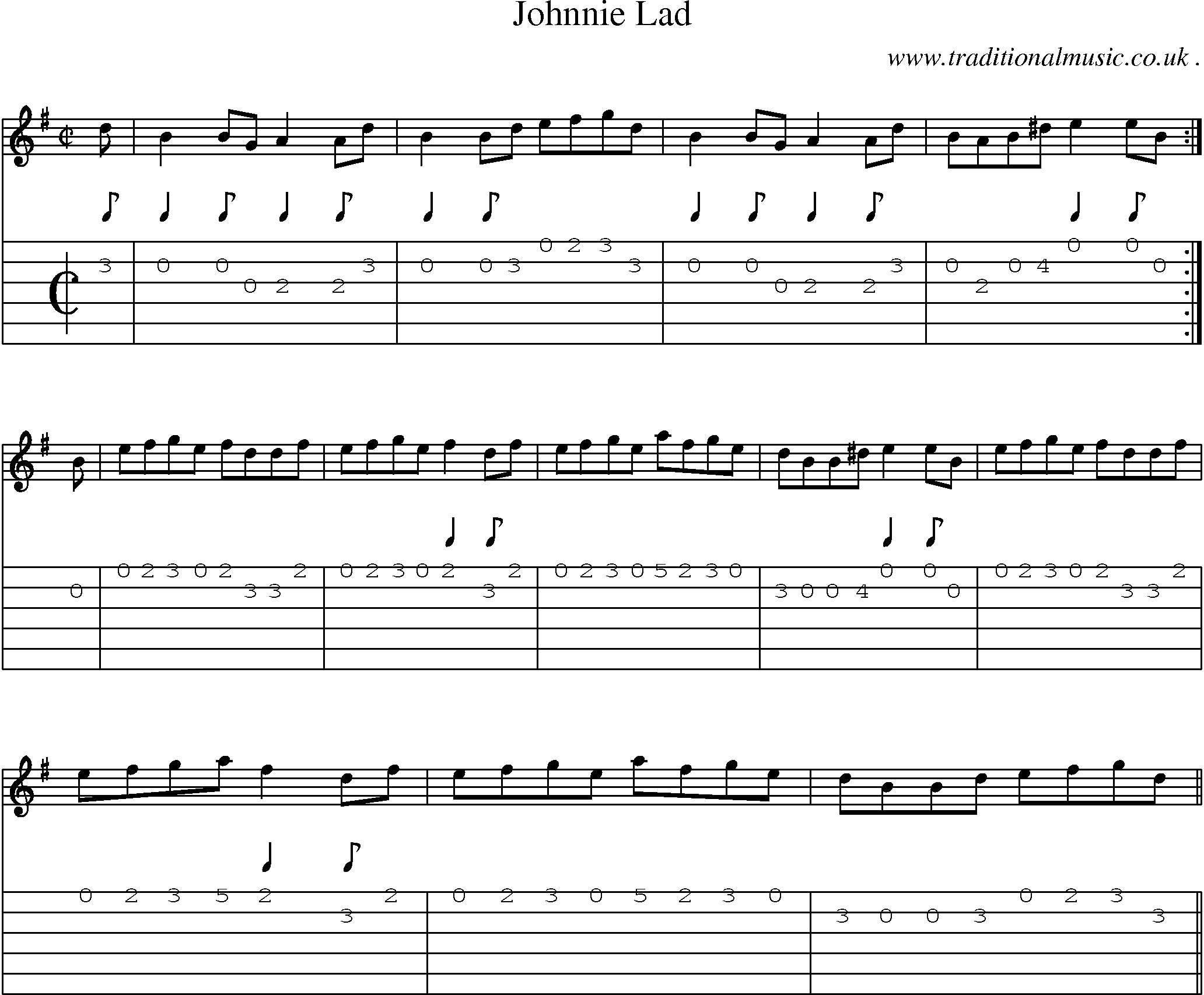 Sheet-music  score, Chords and Guitar Tabs for Johnnie Lad