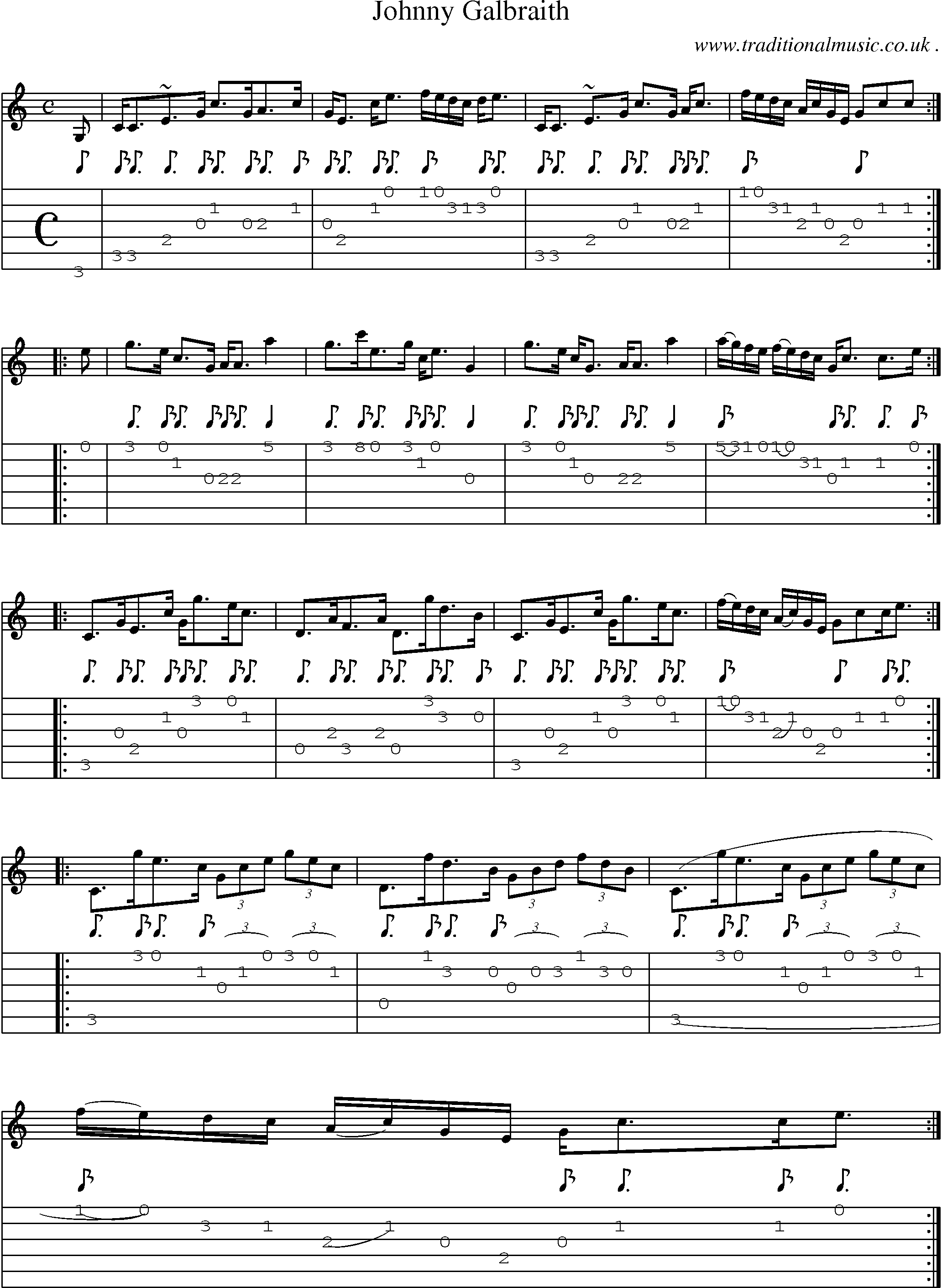 Sheet-music  score, Chords and Guitar Tabs for Johnny Galbraith