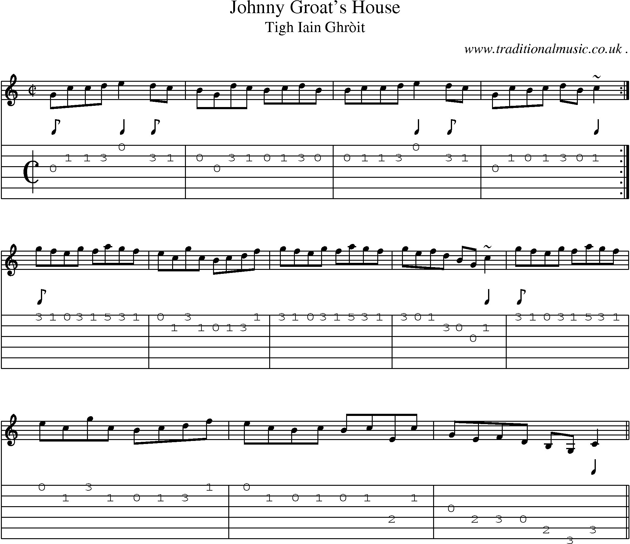 Sheet-music  score, Chords and Guitar Tabs for Johnny Groats House