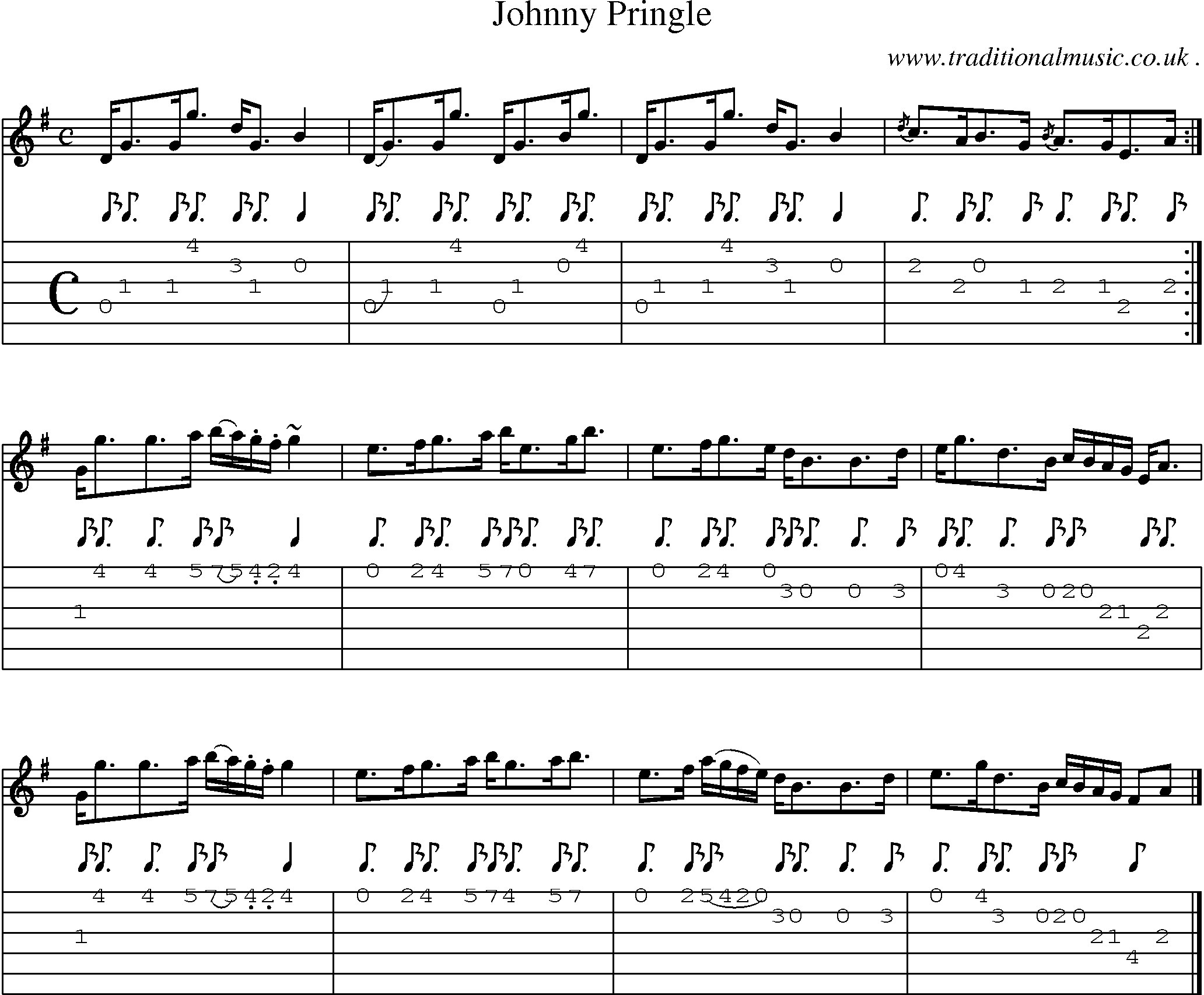 Sheet-music  score, Chords and Guitar Tabs for Johnny Pringle