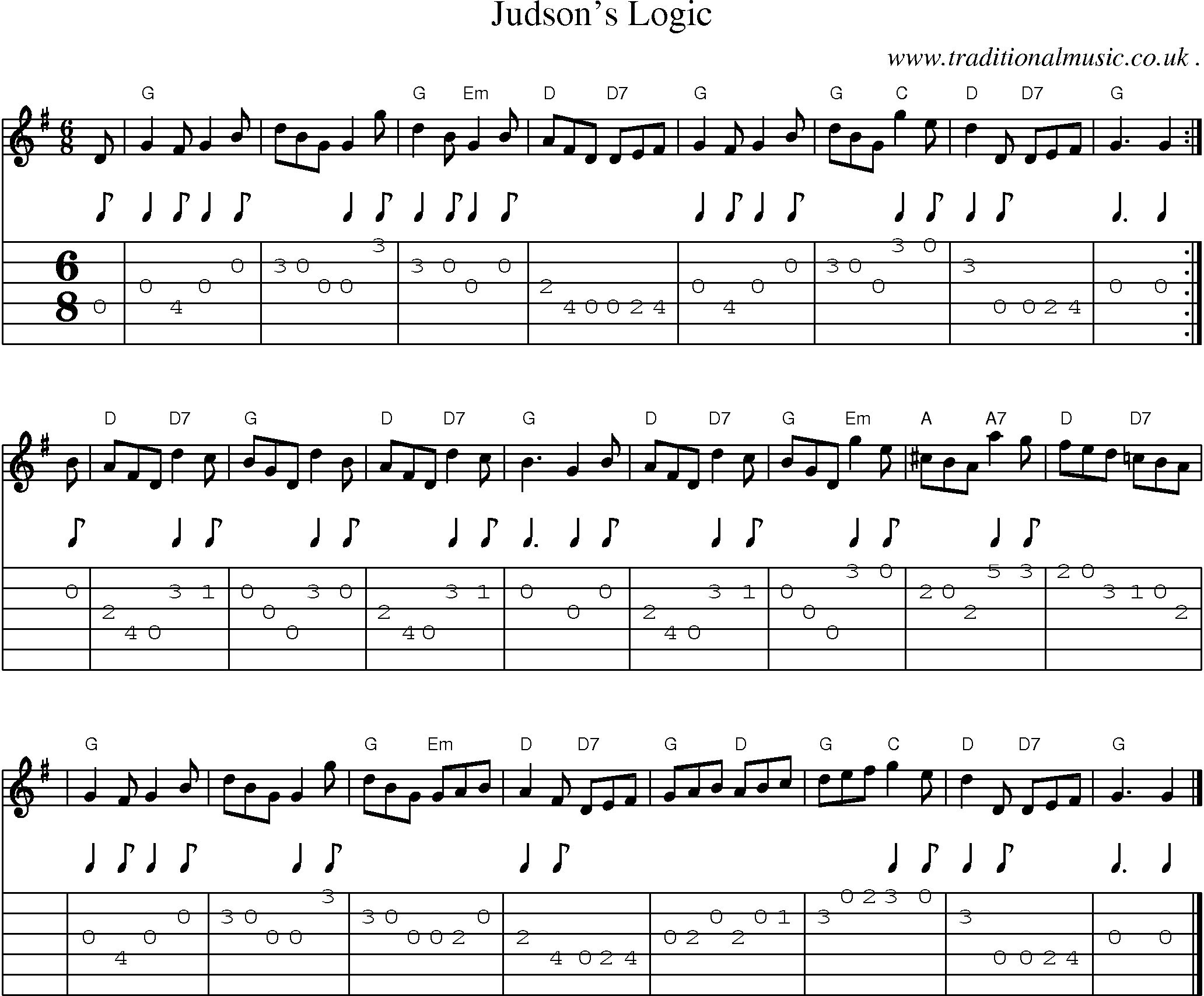Sheet-music  score, Chords and Guitar Tabs for Judsons Logic