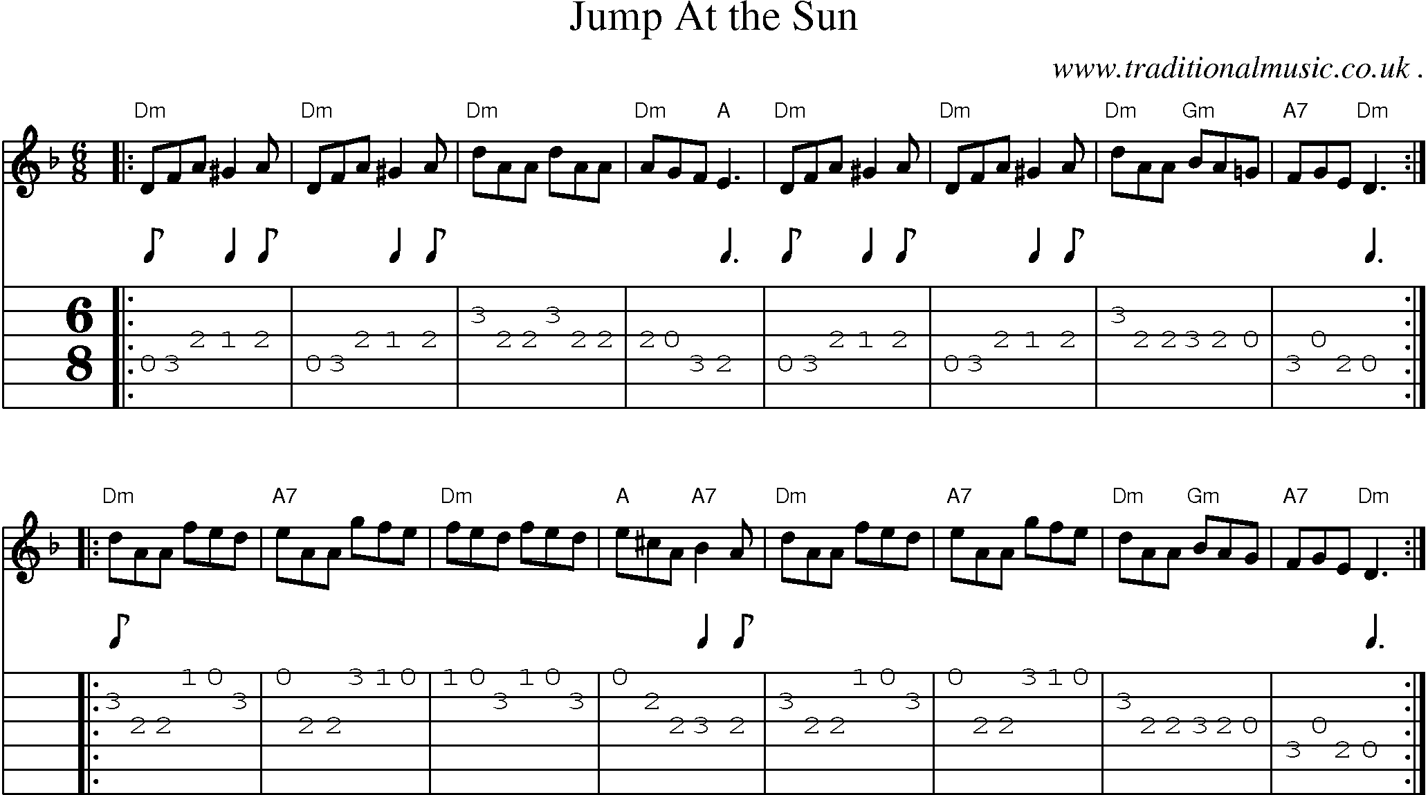 Sheet-music  score, Chords and Guitar Tabs for Jump At The Sun