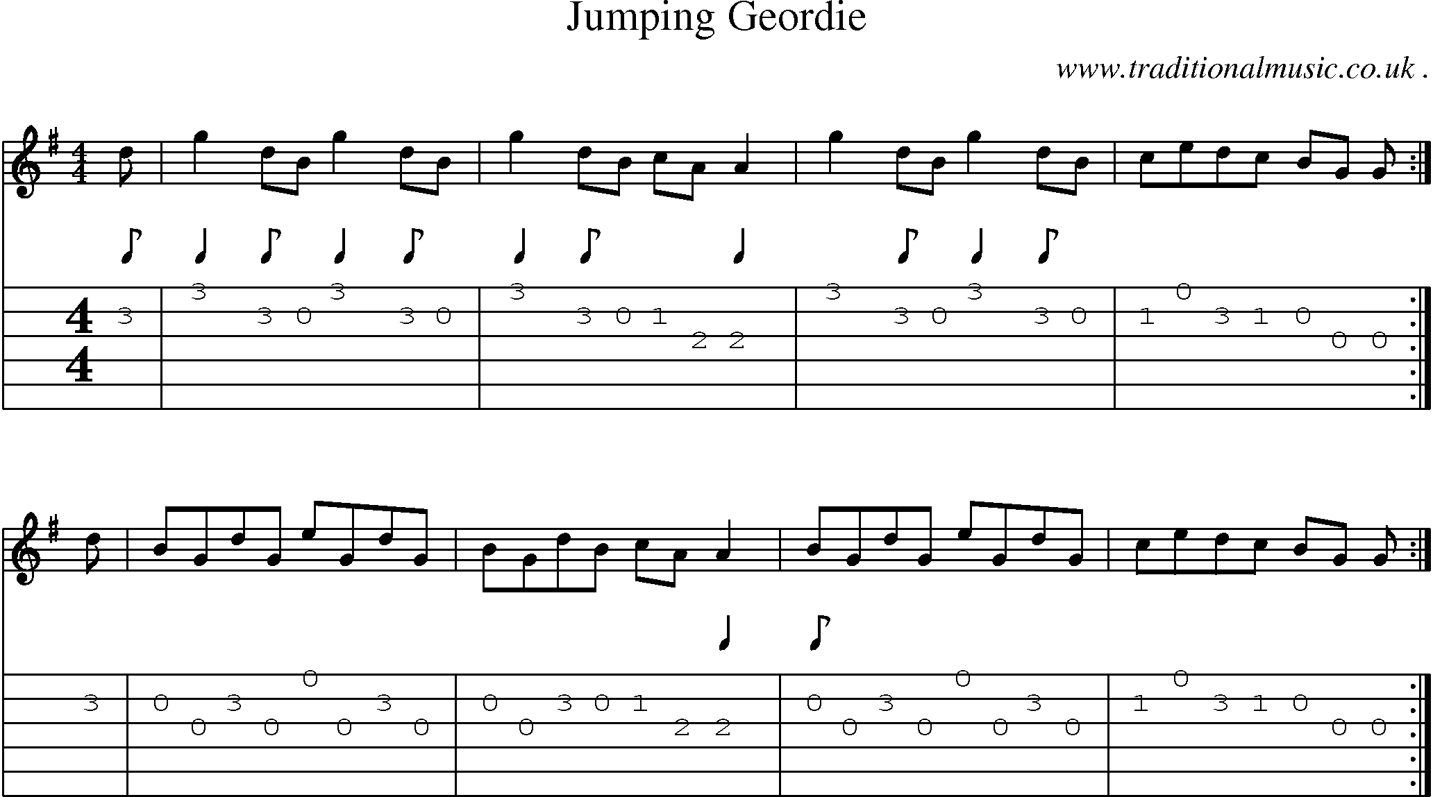 Sheet-music  score, Chords and Guitar Tabs for Jumping Geordie