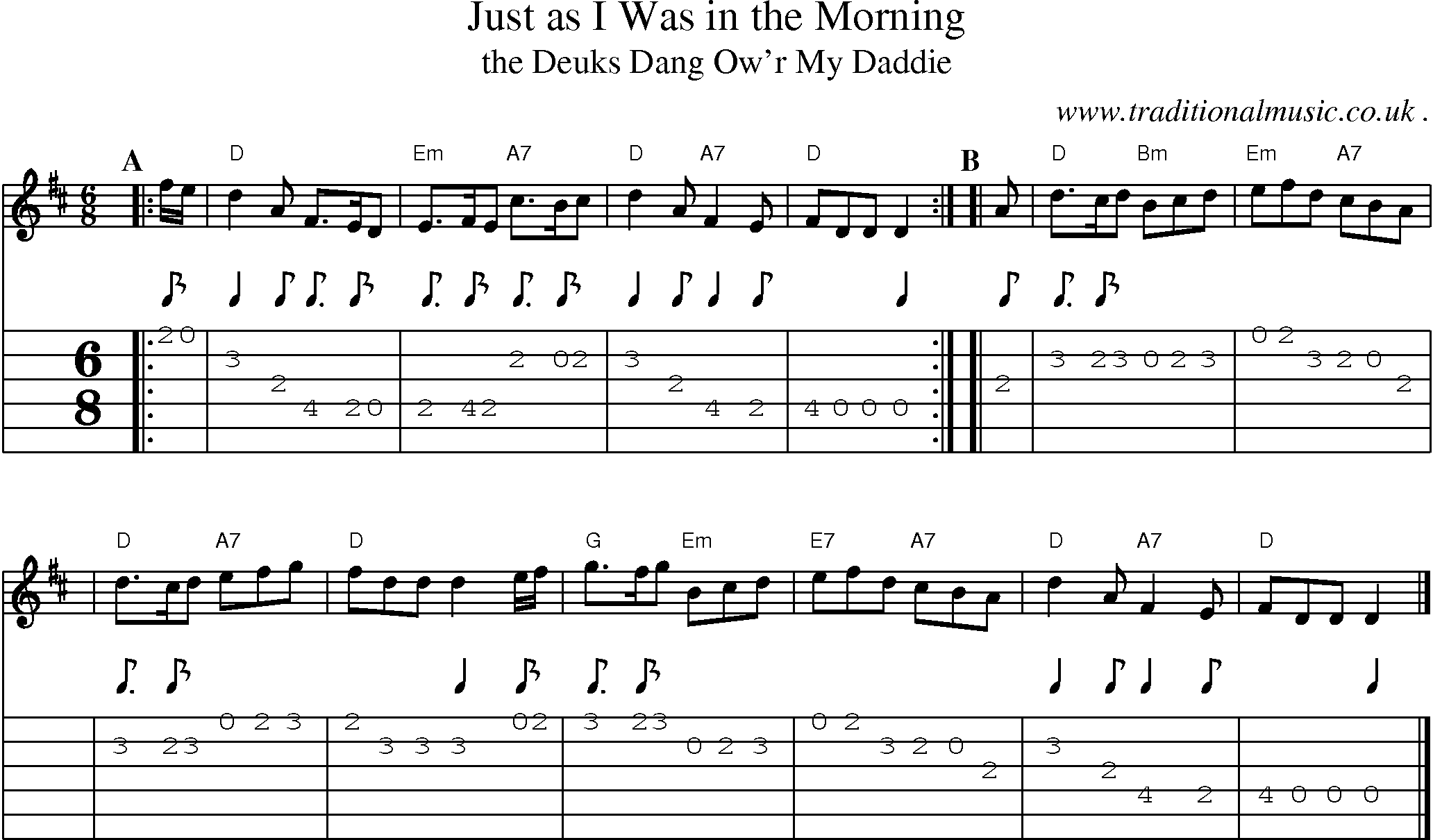 Sheet-music  score, Chords and Guitar Tabs for Just As I Was In The Morning