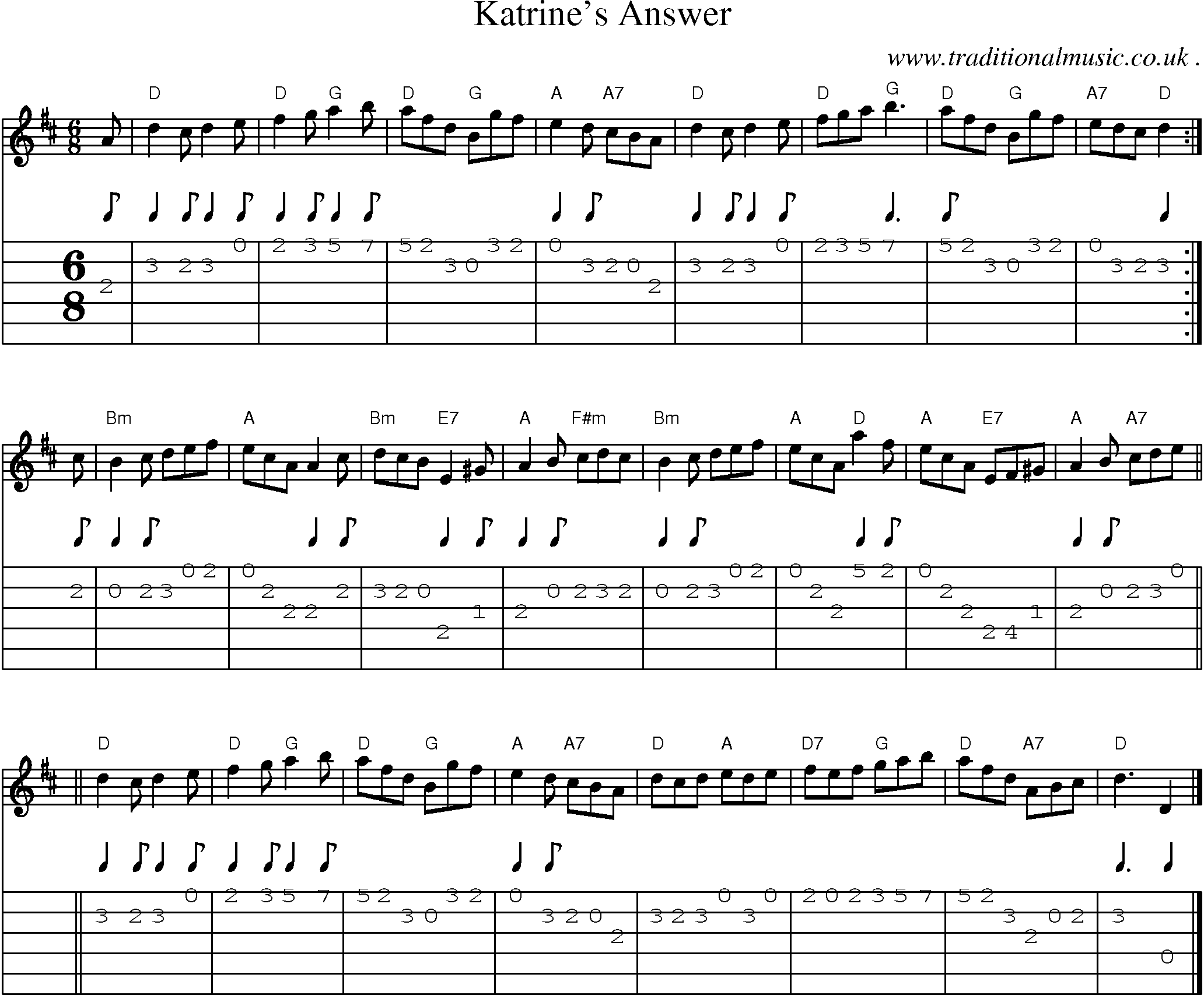 Sheet-music  score, Chords and Guitar Tabs for Katrines Answer