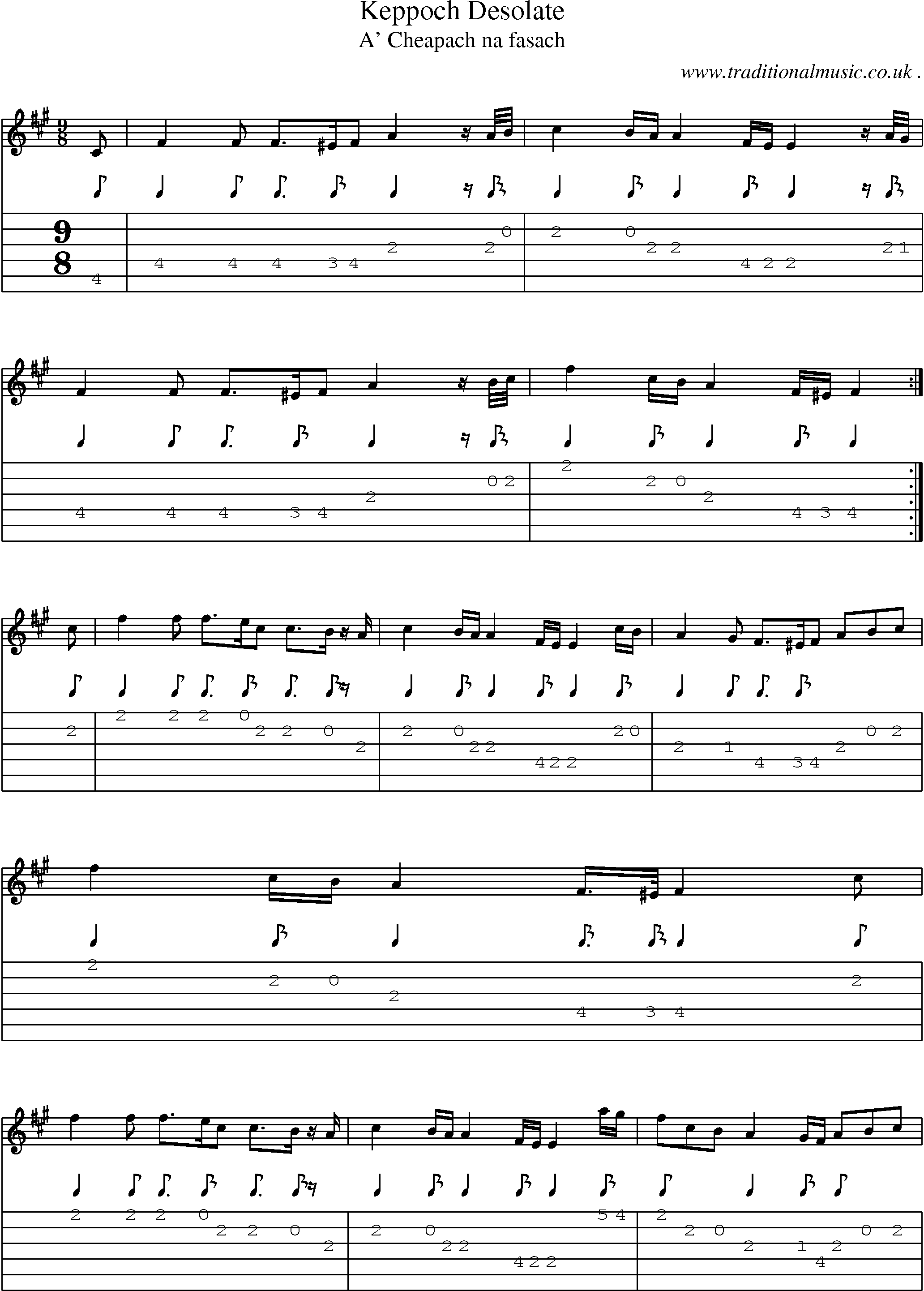 Sheet-music  score, Chords and Guitar Tabs for Keppoch Desolate