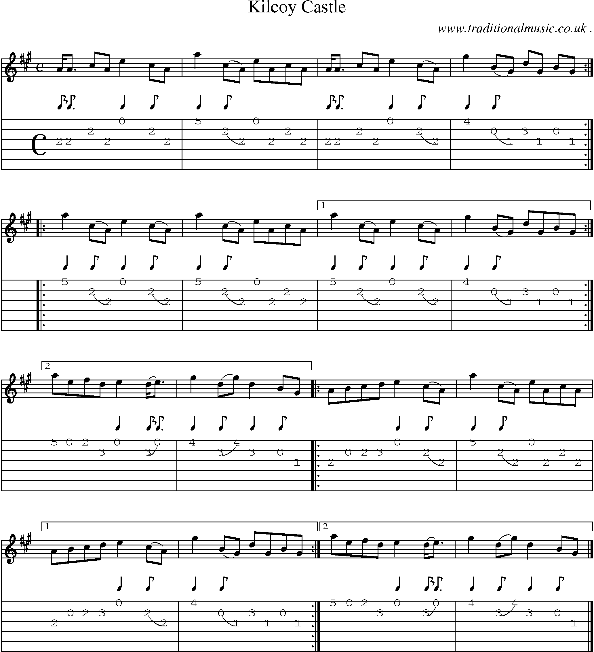 Sheet-music  score, Chords and Guitar Tabs for Kilcoy Castle