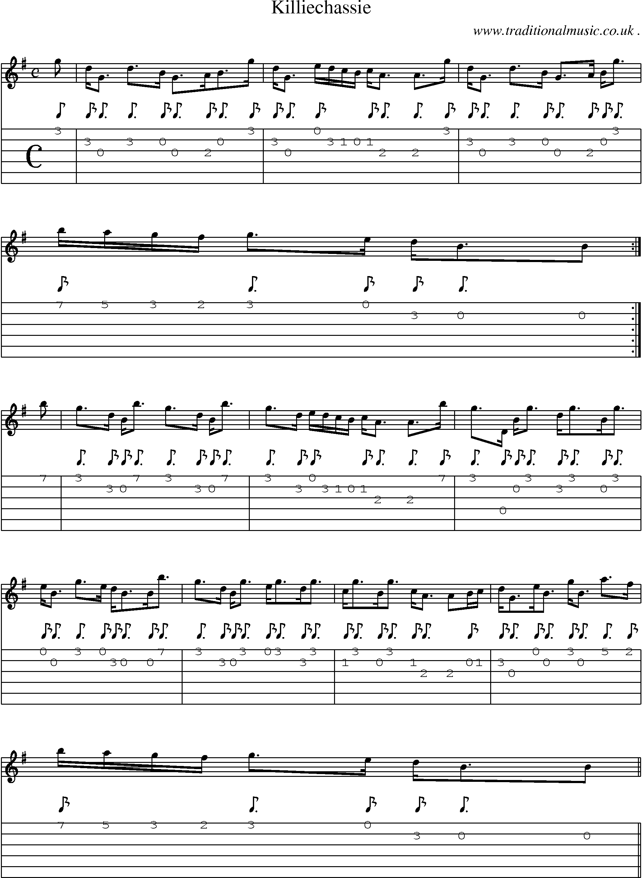 Sheet-music  score, Chords and Guitar Tabs for Killiechassie