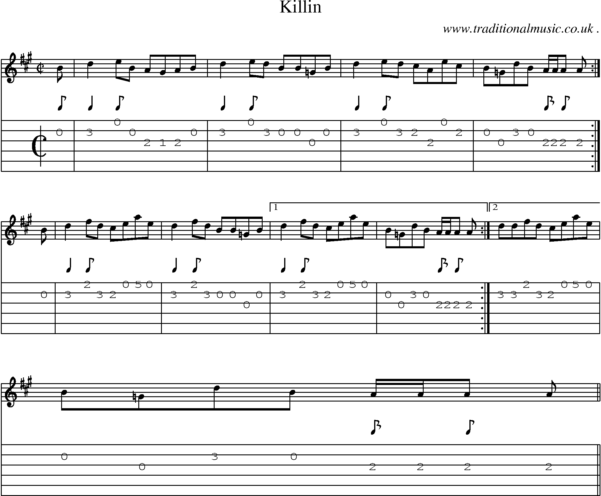 Sheet-music  score, Chords and Guitar Tabs for Killin