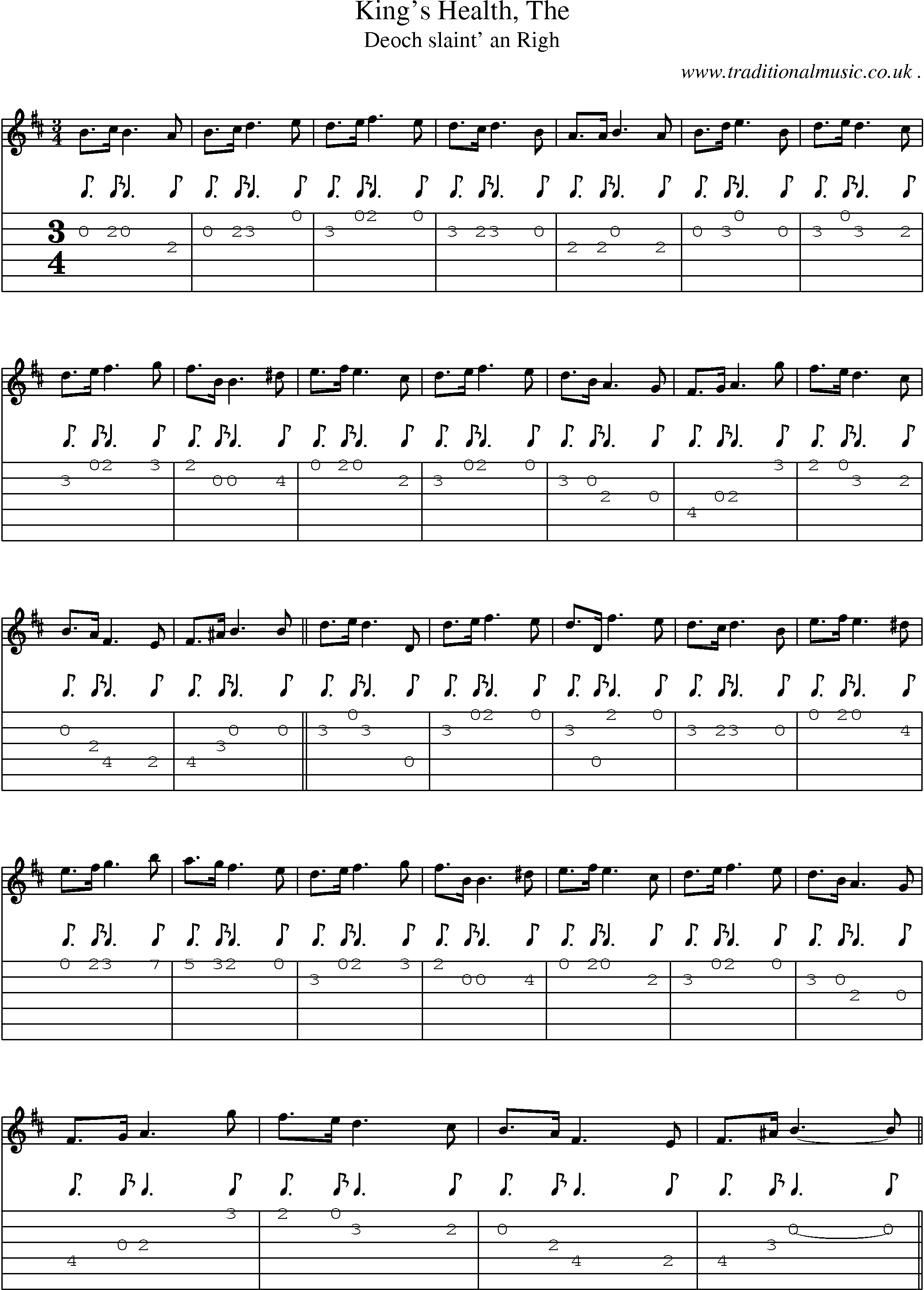 Sheet-music  score, Chords and Guitar Tabs for Kings Health The