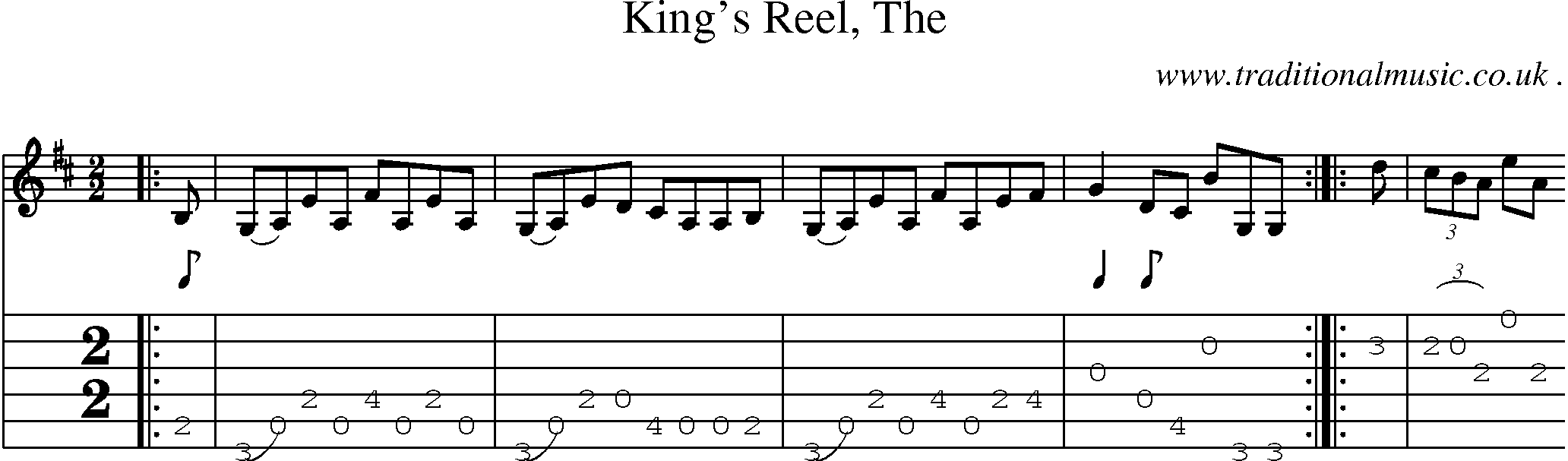 Sheet-music  score, Chords and Guitar Tabs for Kings Reel The