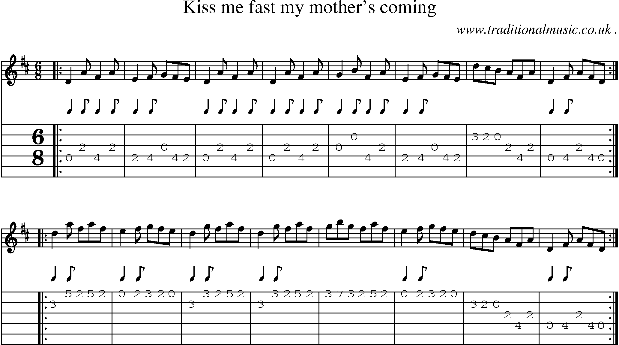 Sheet-music  score, Chords and Guitar Tabs for Kiss Me Fast My Mothers Coming