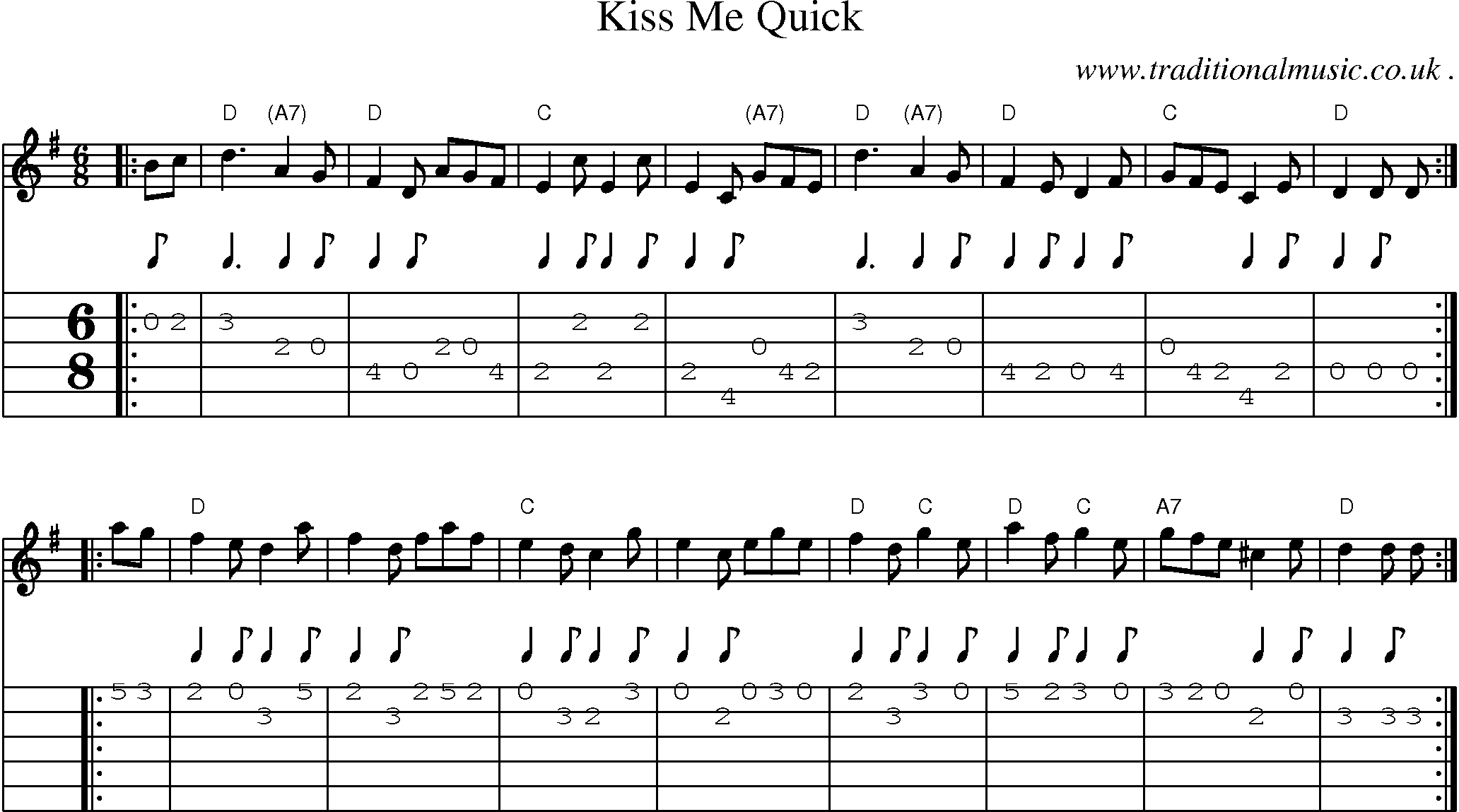 Sheet-music  score, Chords and Guitar Tabs for Kiss Me Quick