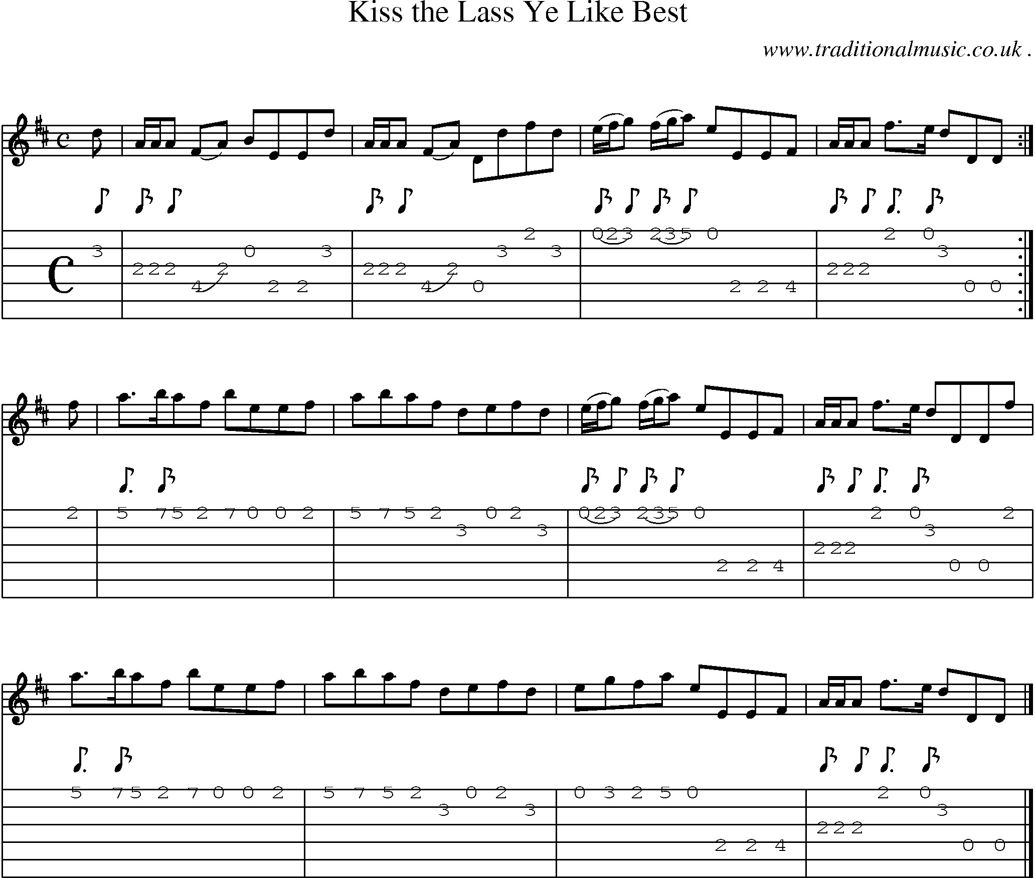 Sheet-music  score, Chords and Guitar Tabs for Kiss The Lass Ye Like Best