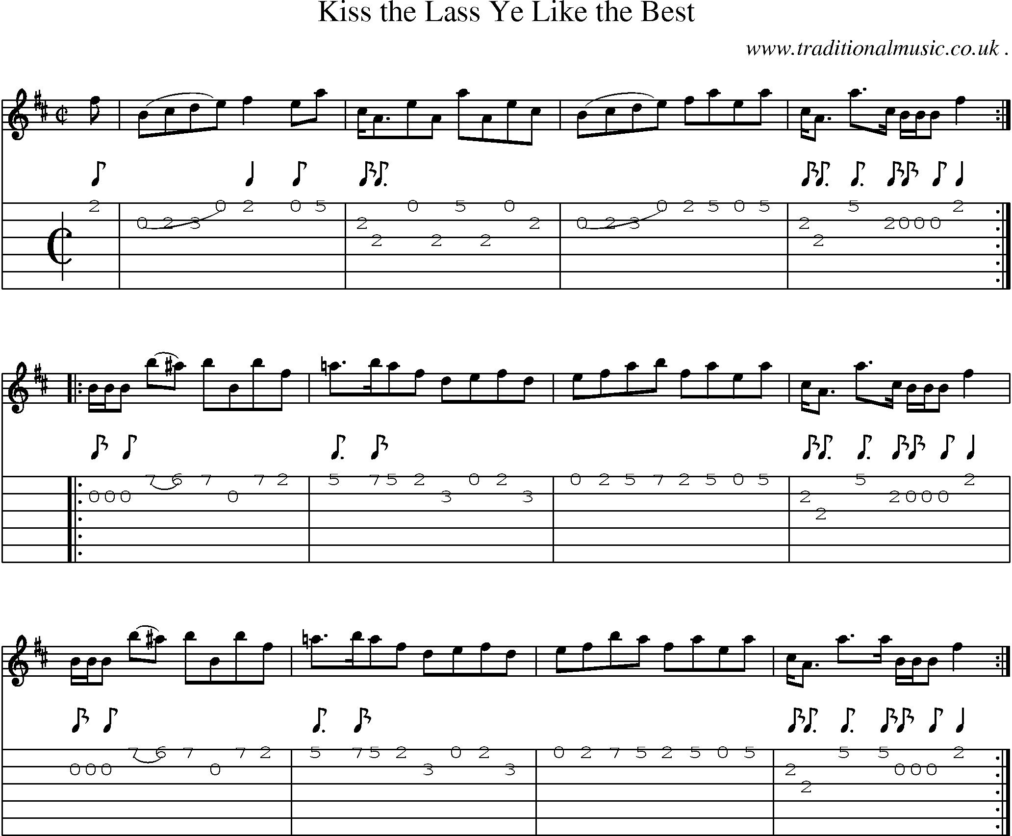 Sheet-music  score, Chords and Guitar Tabs for Kiss The Lass Ye Like The Best