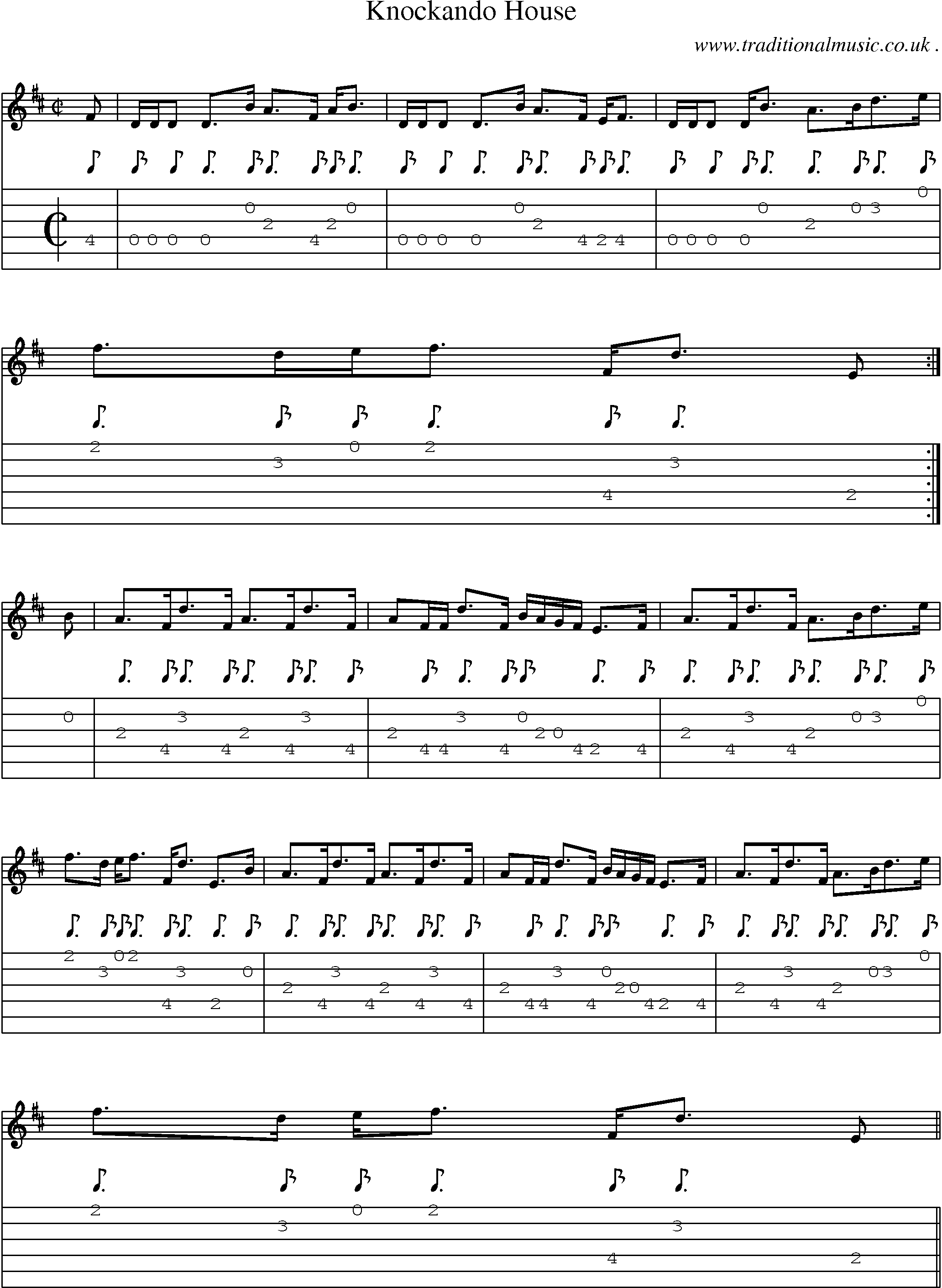 Sheet-music  score, Chords and Guitar Tabs for Knockando House