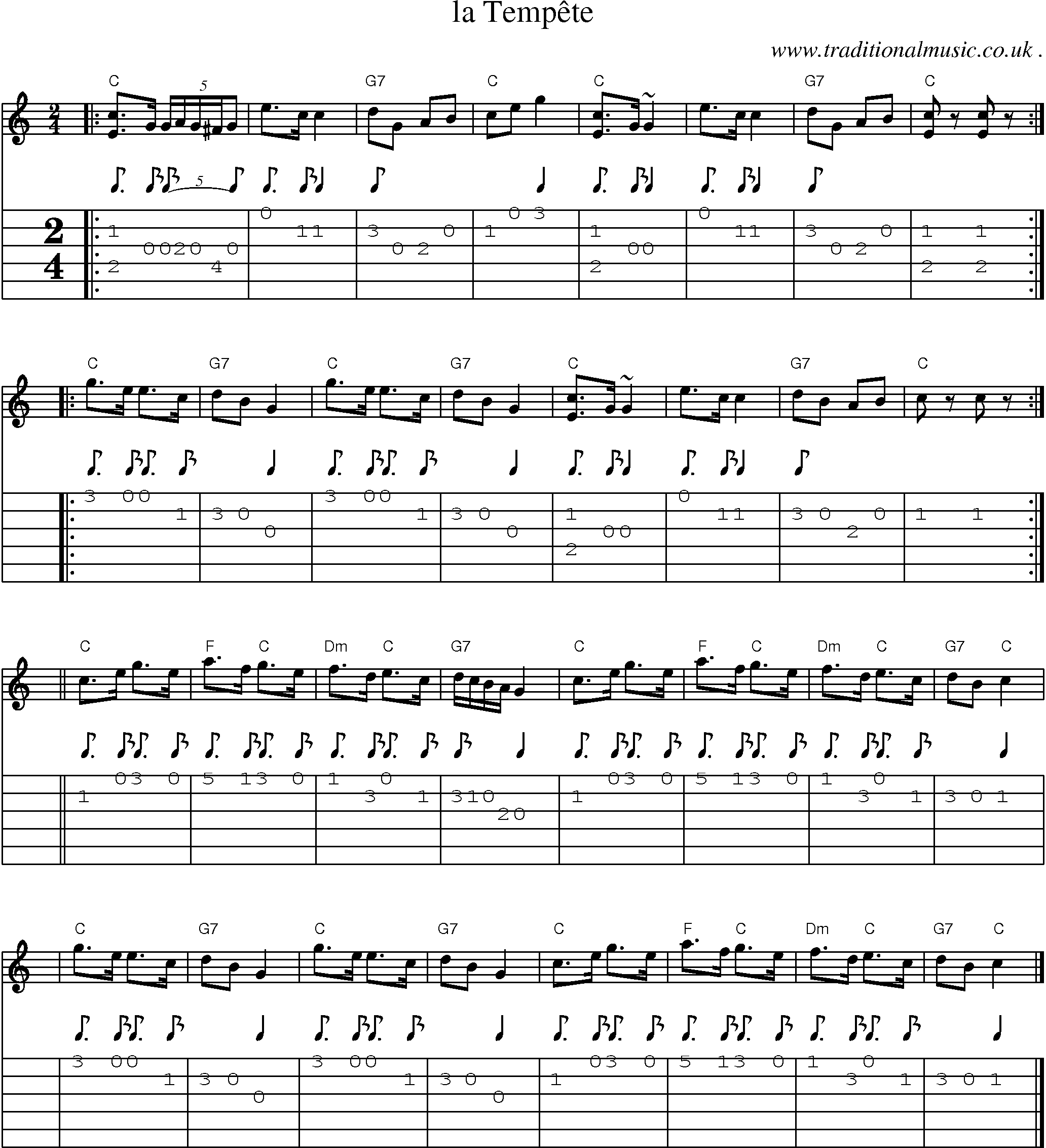 Sheet-music  score, Chords and Guitar Tabs for La Tempete