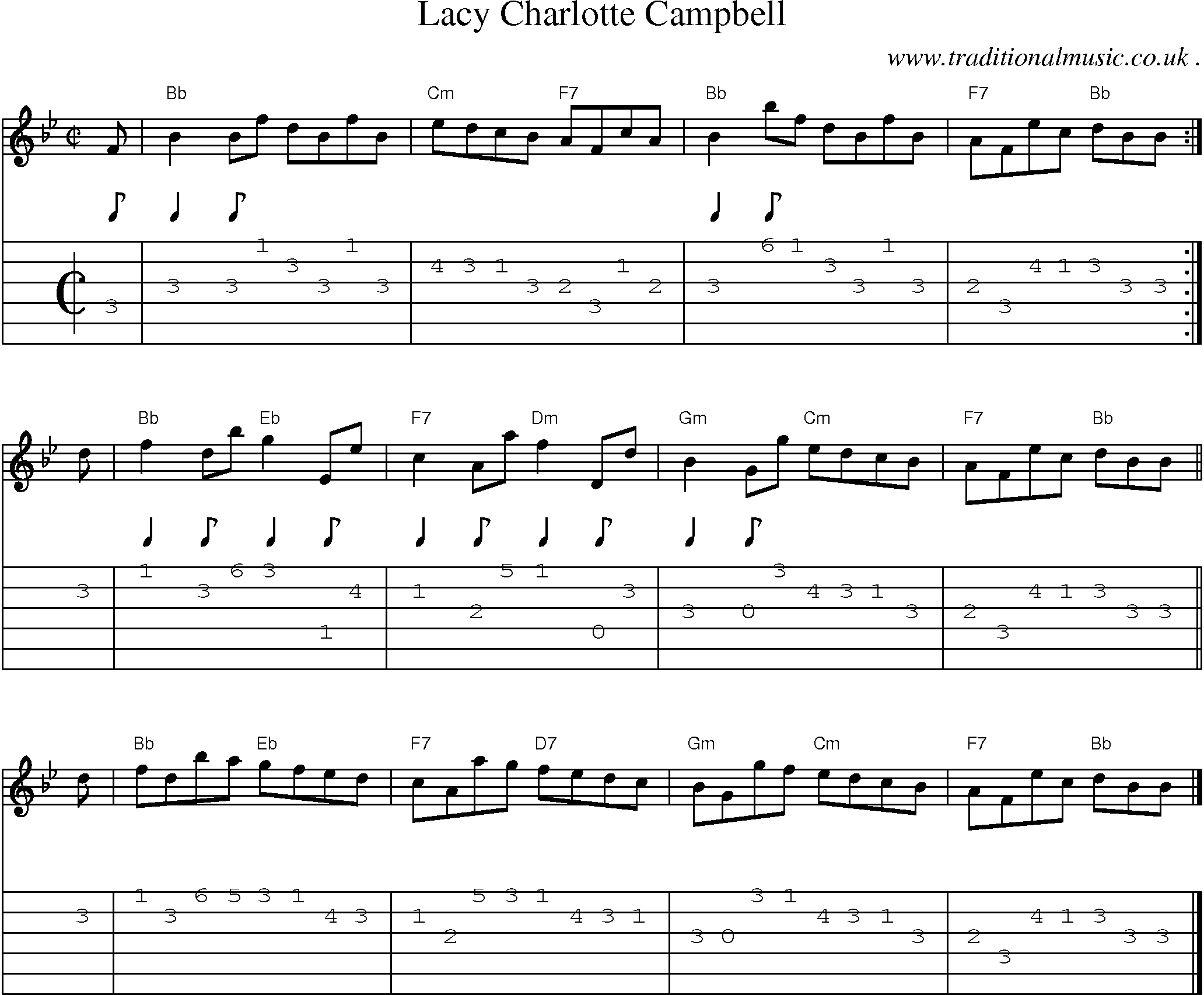 Sheet-music  score, Chords and Guitar Tabs for Lacy Charlotte Campbell