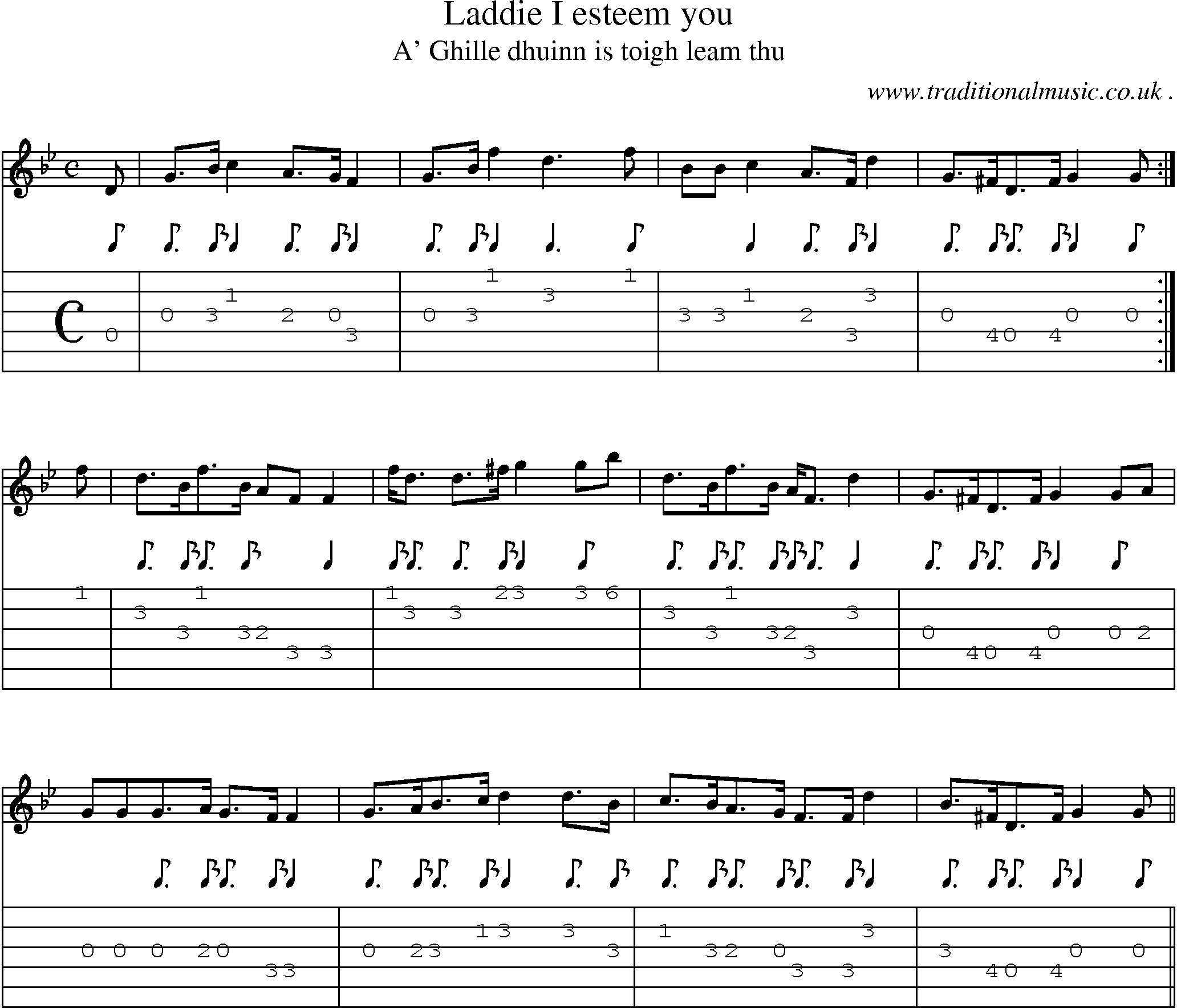 Sheet-music  score, Chords and Guitar Tabs for Laddie I Esteem You