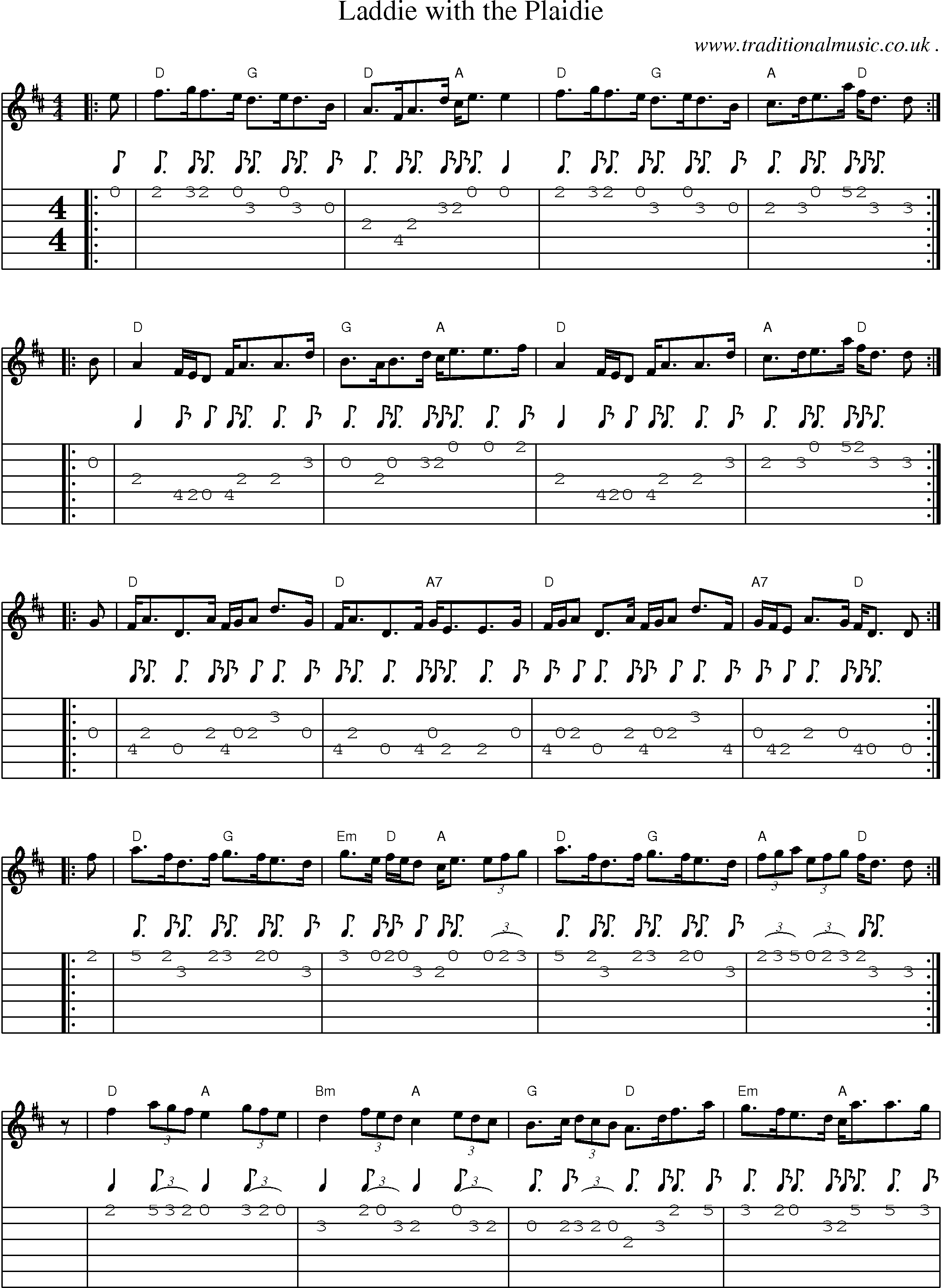 Sheet-music  score, Chords and Guitar Tabs for Laddie With The Plaidie