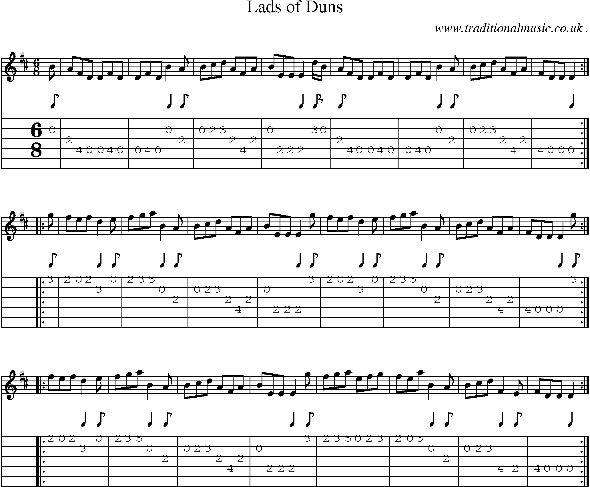 Sheet-music  score, Chords and Guitar Tabs for Lads Of Duns