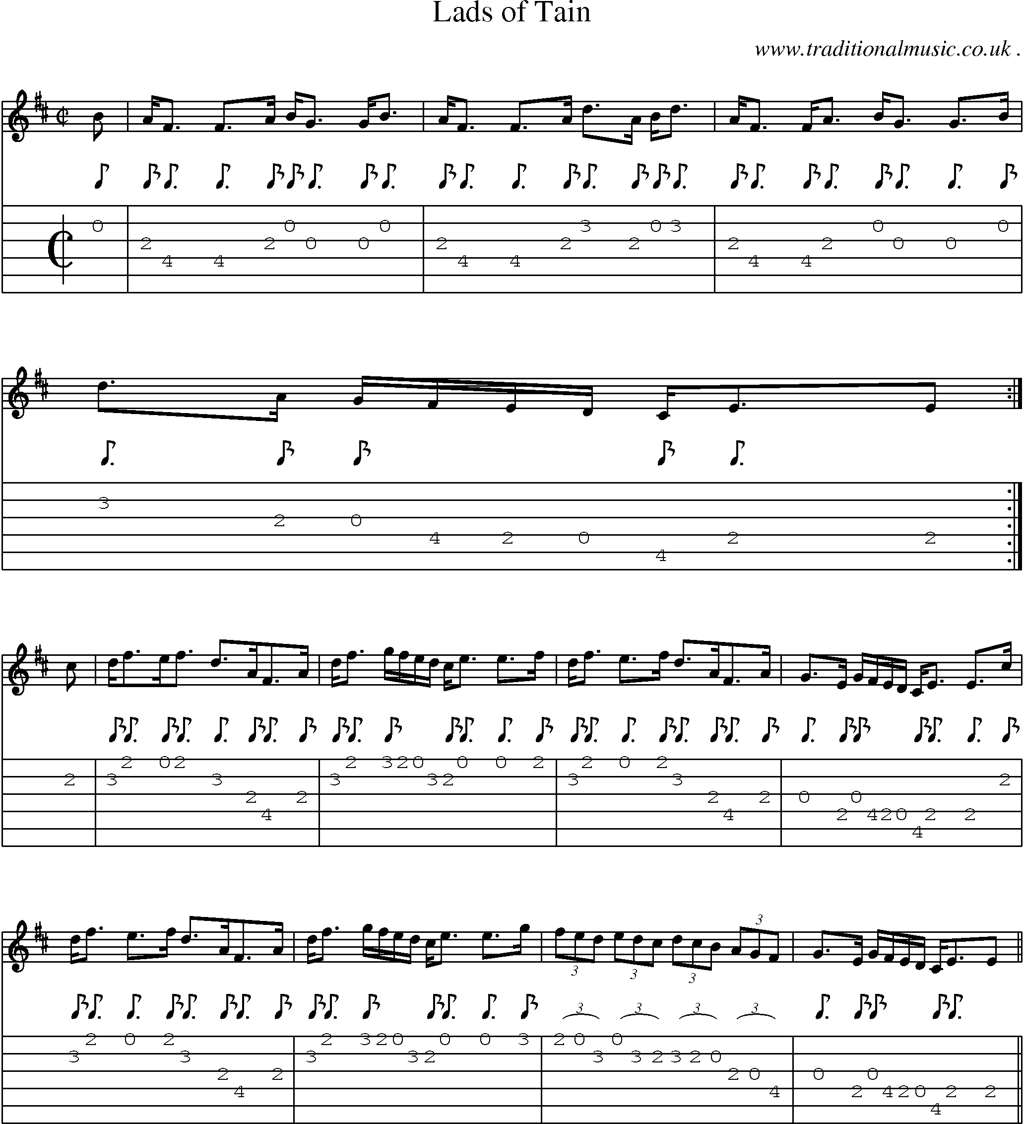 Sheet-music  score, Chords and Guitar Tabs for Lads Of Tain