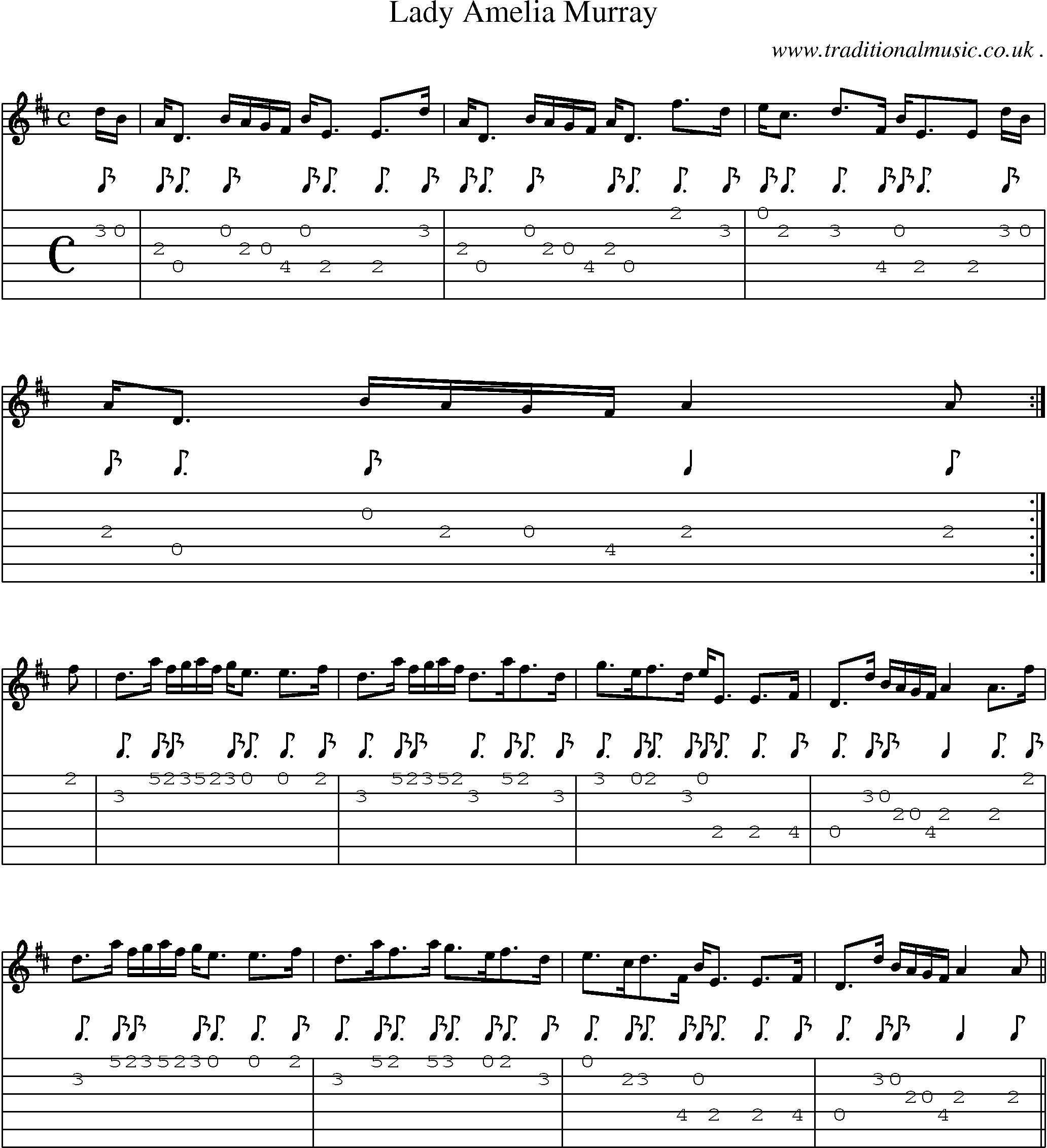 Sheet-music  score, Chords and Guitar Tabs for Lady Amelia Murray
