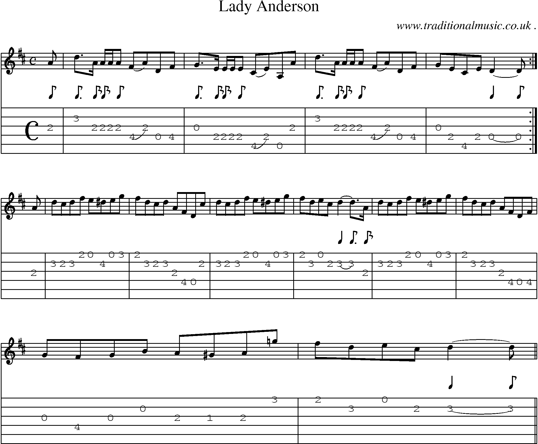 Sheet-music  score, Chords and Guitar Tabs for Lady Anderson