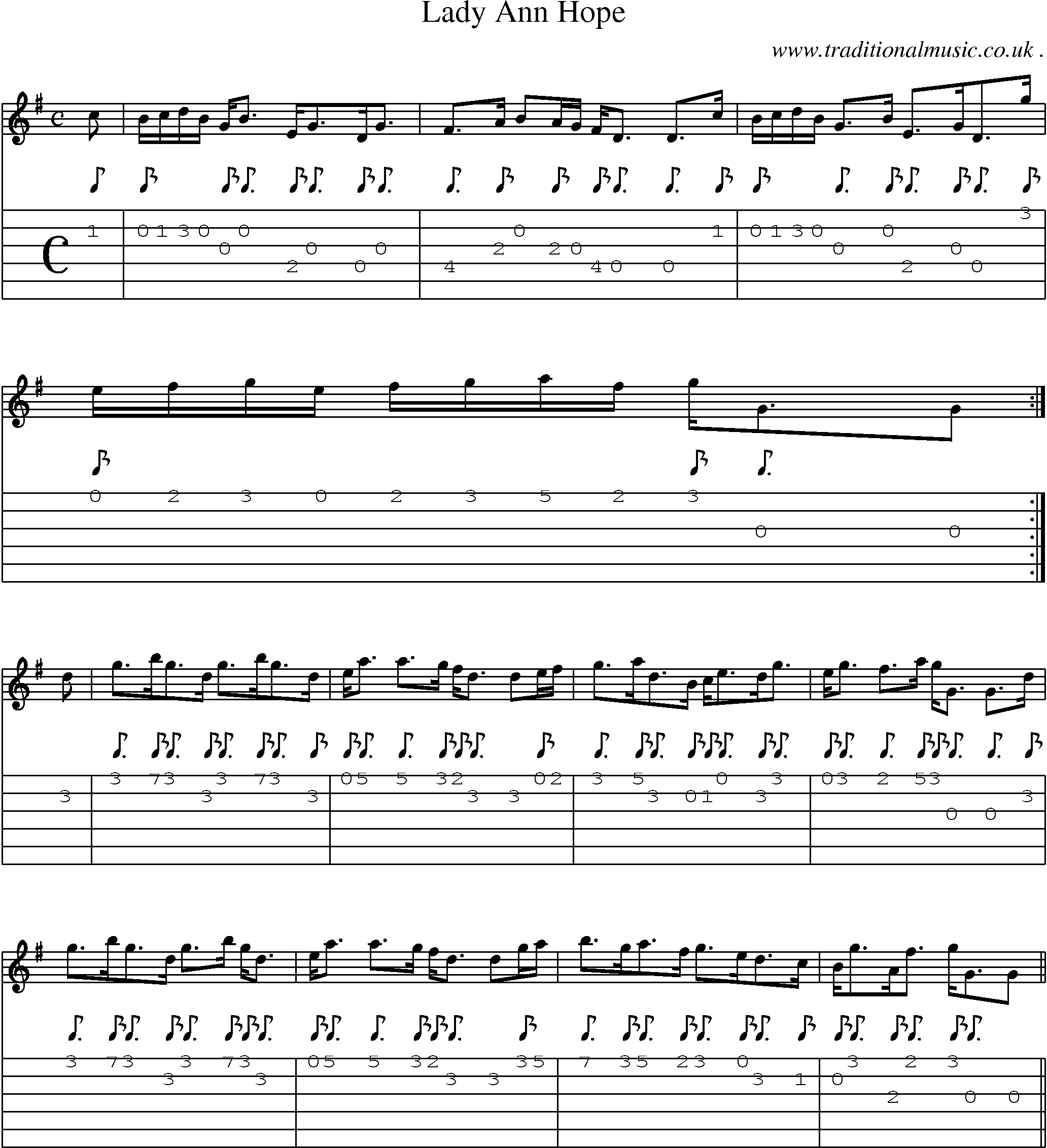 Sheet-music  score, Chords and Guitar Tabs for Lady Ann Hope