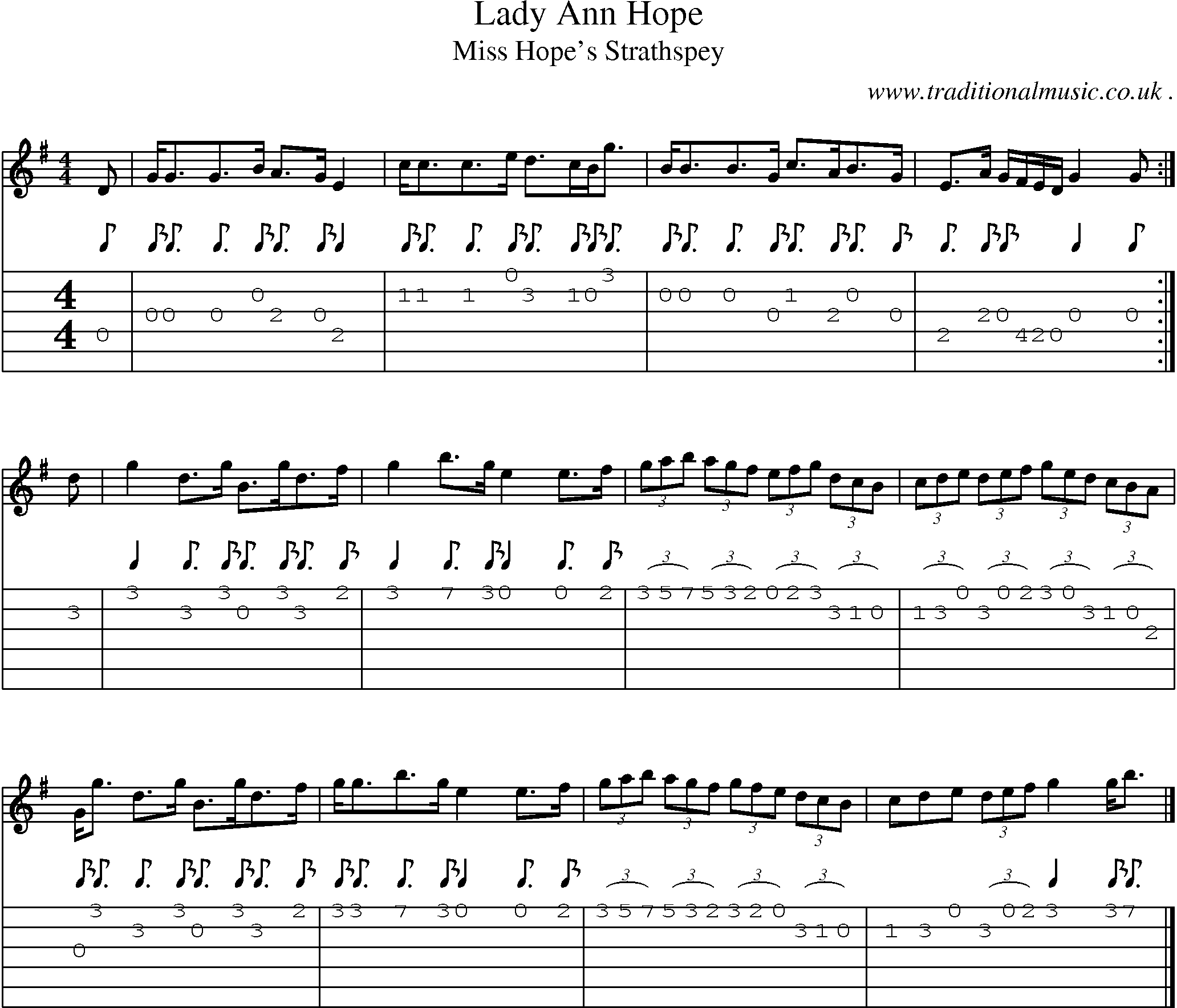 Sheet-music  score, Chords and Guitar Tabs for Lady Ann Hope 