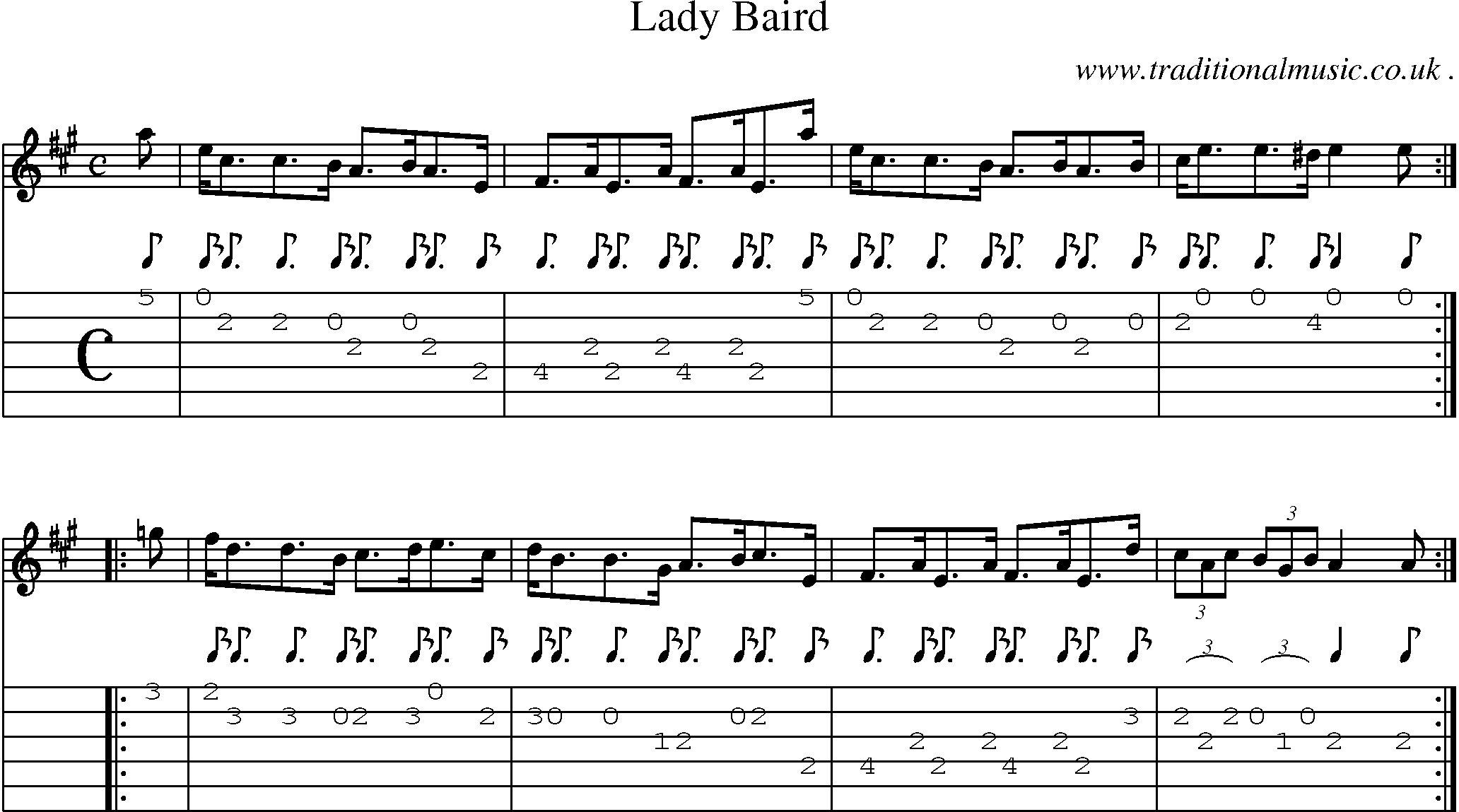 Sheet-music  score, Chords and Guitar Tabs for Lady Baird