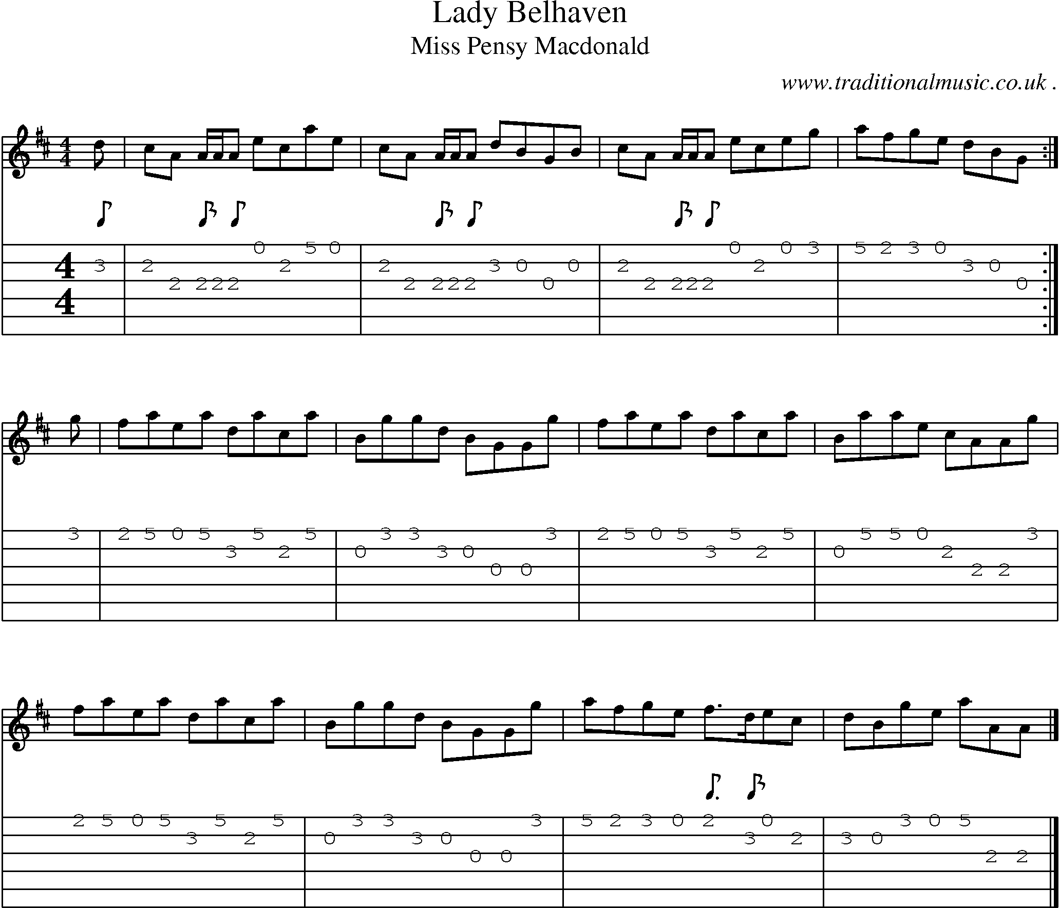 Sheet-music  score, Chords and Guitar Tabs for Lady Belhaven