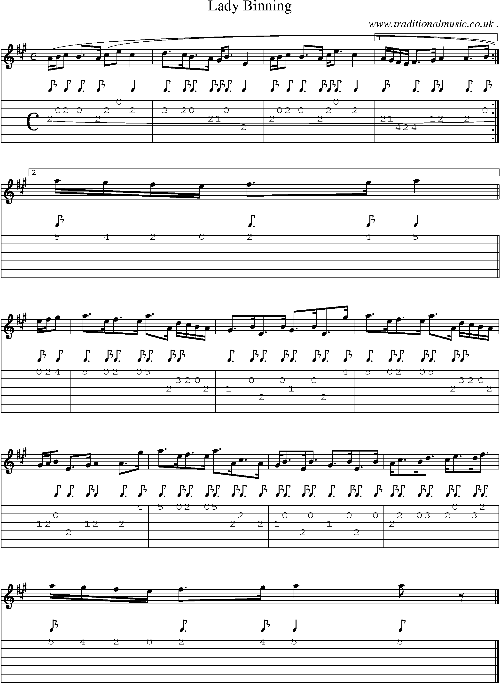Sheet-music  score, Chords and Guitar Tabs for Lady Binning