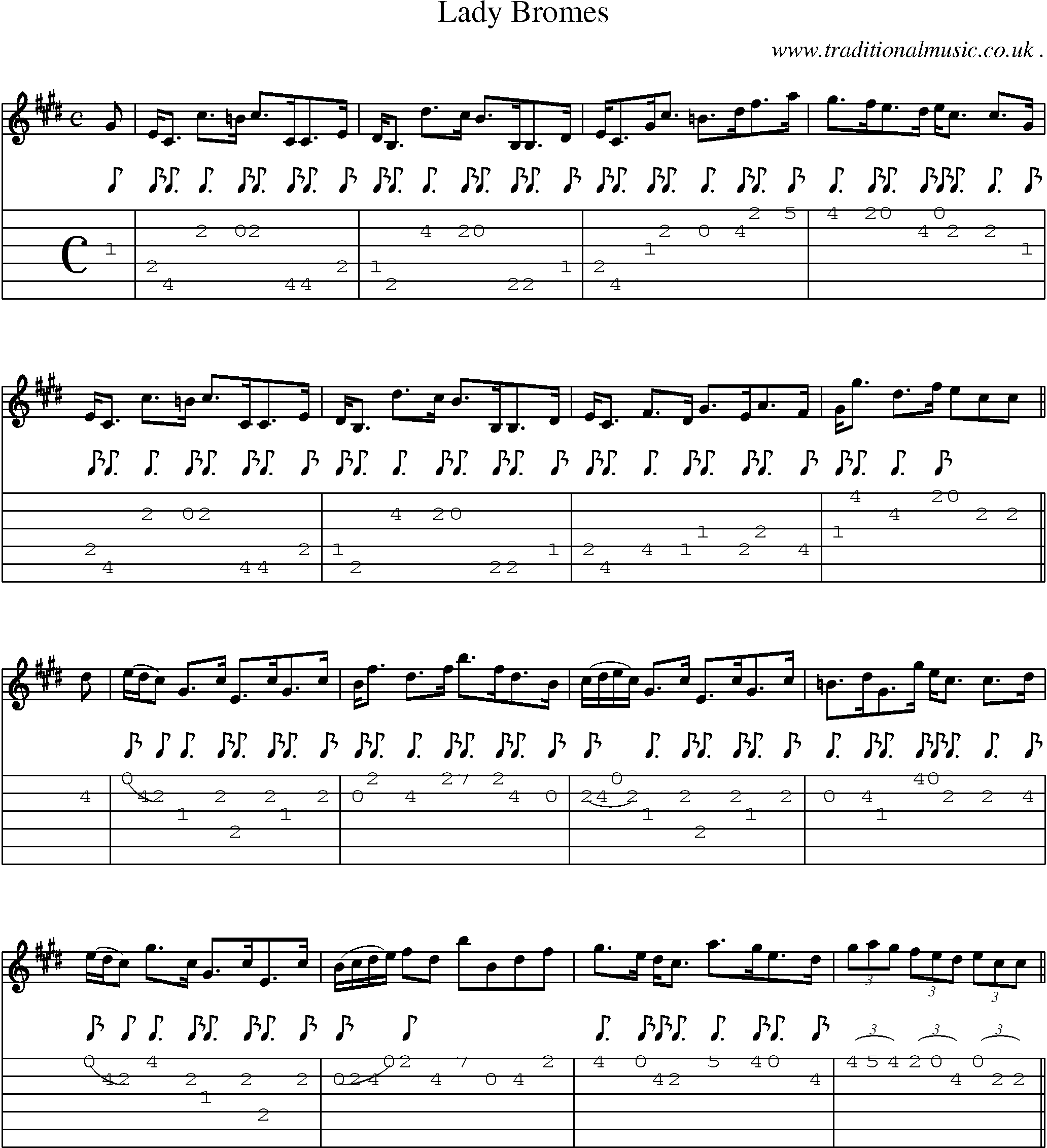 Sheet-music  score, Chords and Guitar Tabs for Lady Bromes