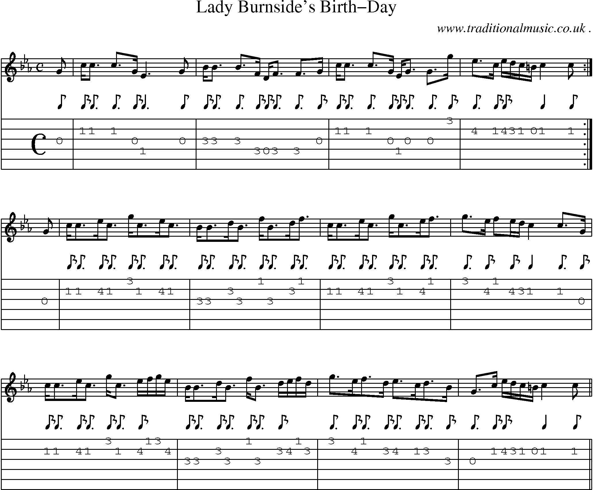 Sheet-music  score, Chords and Guitar Tabs for Lady Burnsides Birth-day