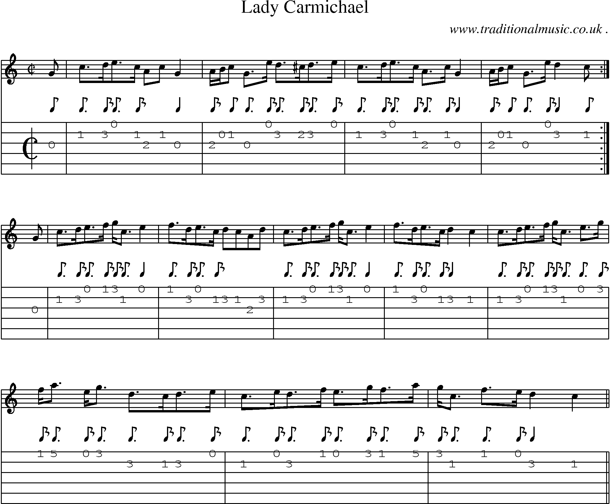 Sheet-music  score, Chords and Guitar Tabs for Lady Carmichael