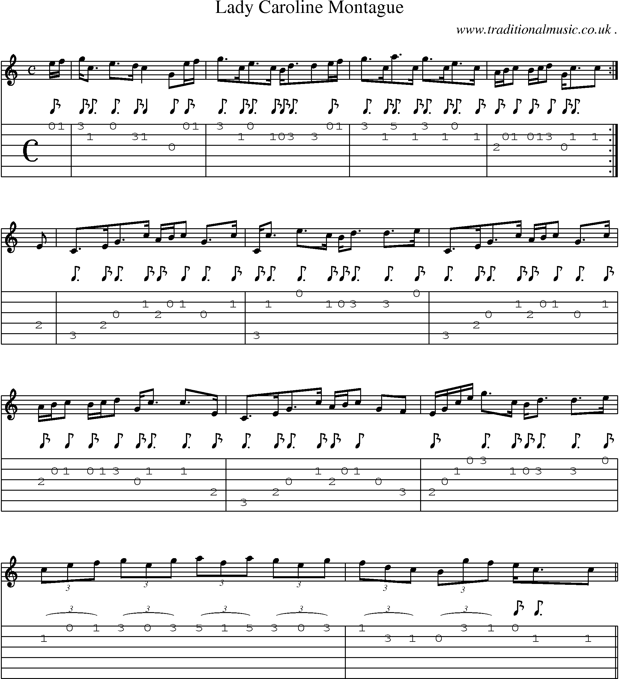 Sheet-music  score, Chords and Guitar Tabs for Lady Caroline Montague