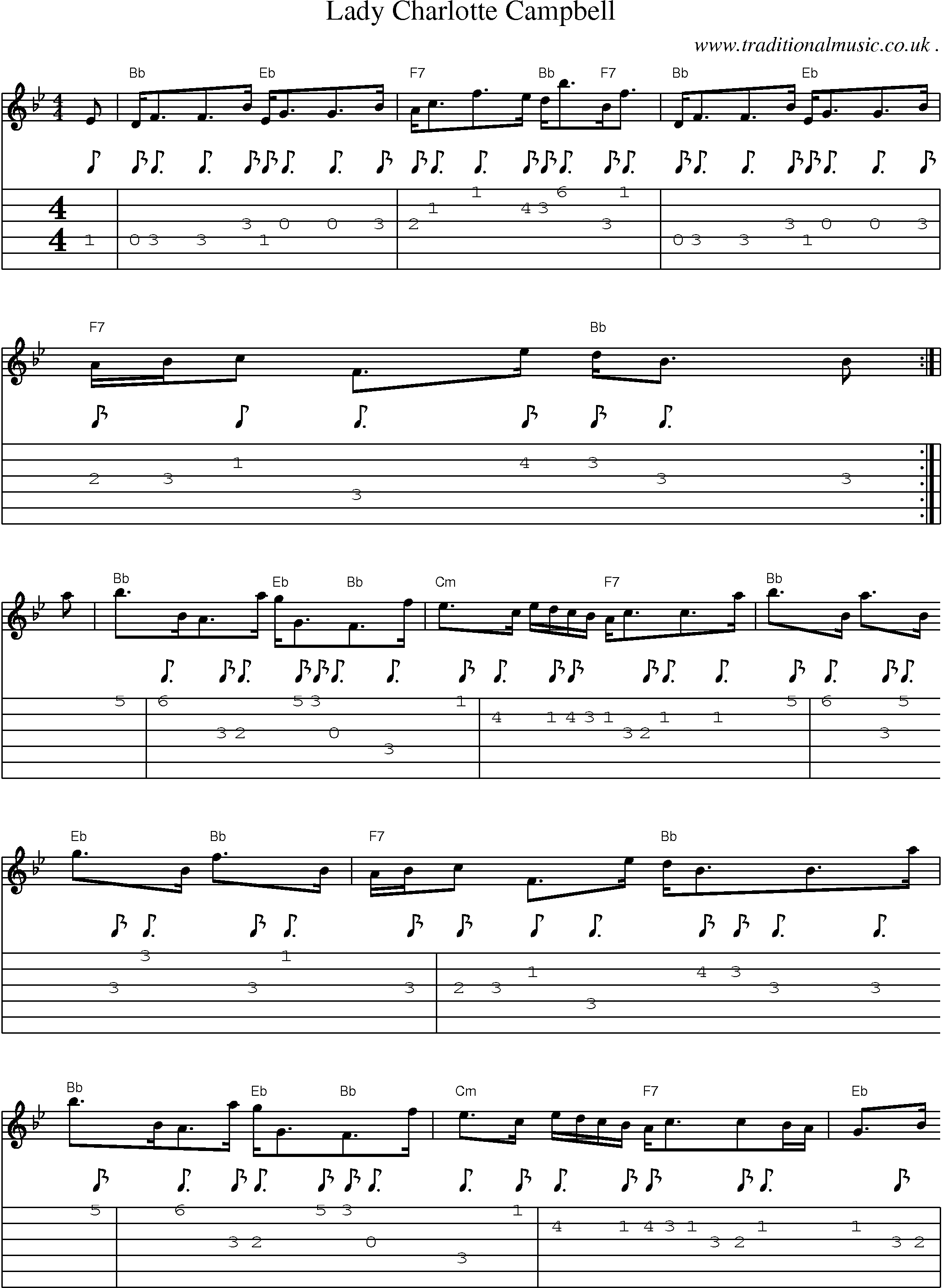 Sheet-music  score, Chords and Guitar Tabs for Lady Charlotte Campbell