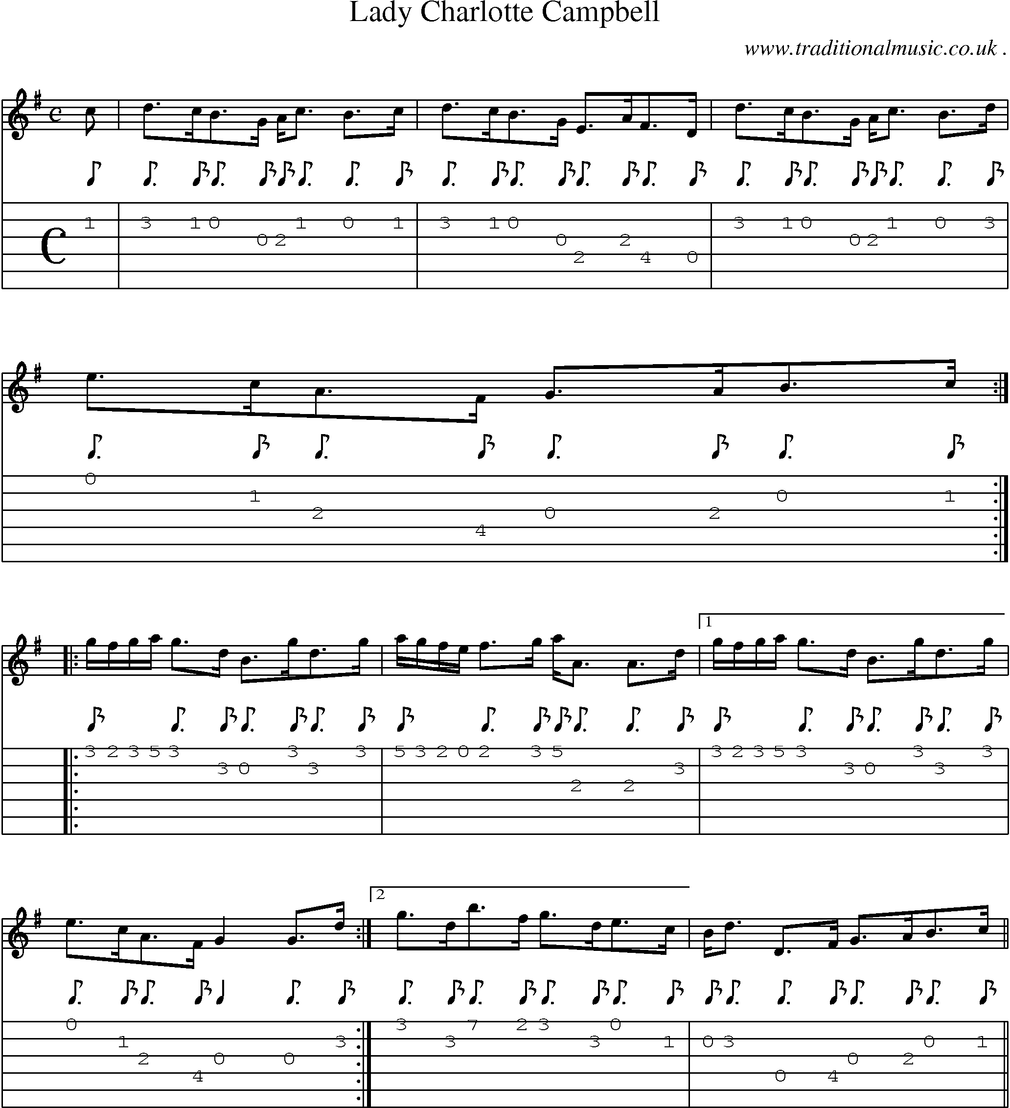 Sheet-music  score, Chords and Guitar Tabs for Lady Charlotte Campbell 