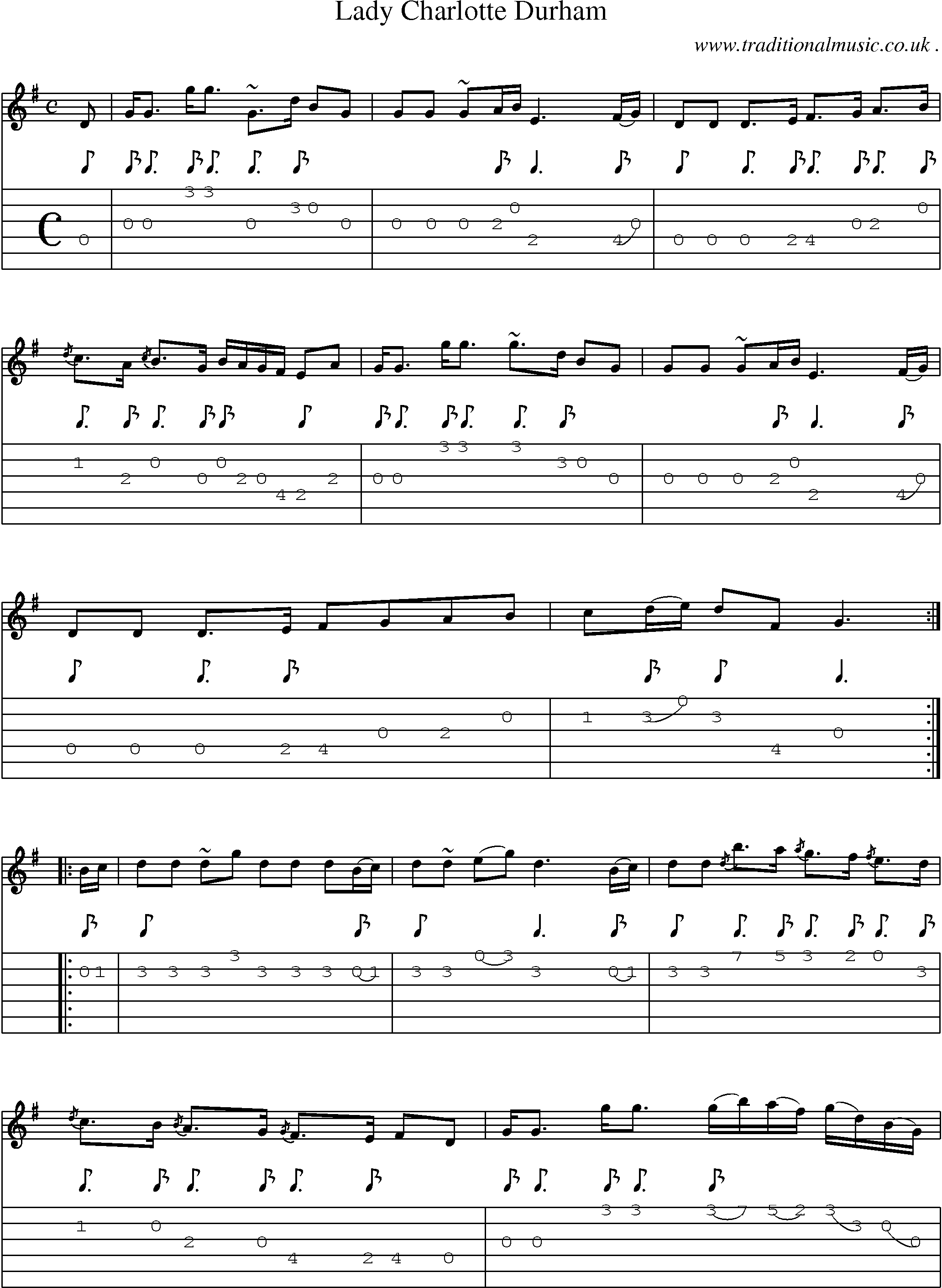 Sheet-music  score, Chords and Guitar Tabs for Lady Charlotte Durham