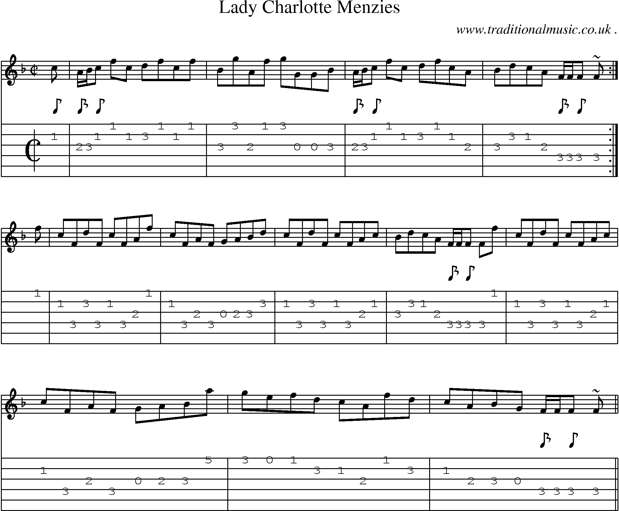 Sheet-music  score, Chords and Guitar Tabs for Lady Charlotte Menzies