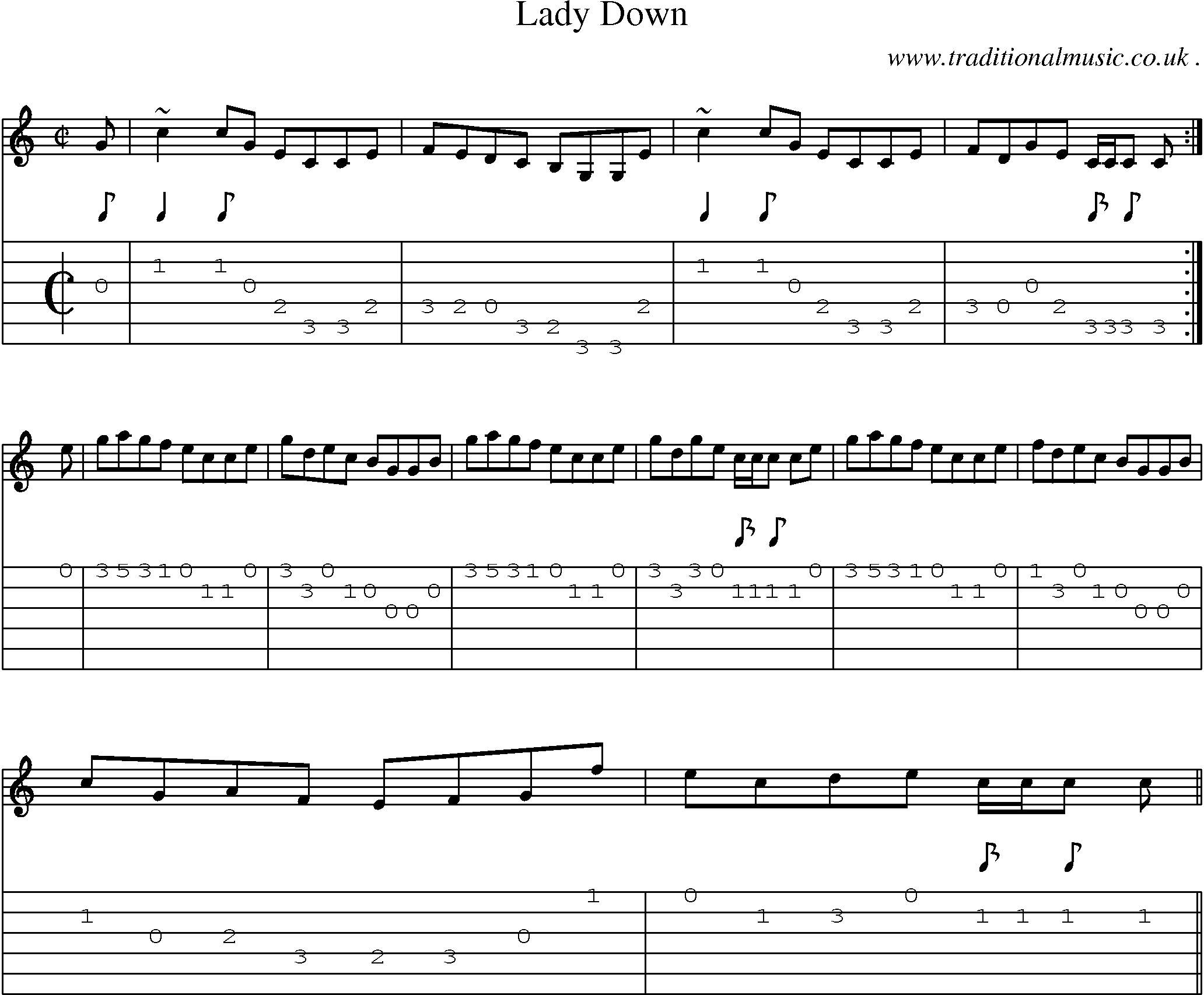 Sheet-music  score, Chords and Guitar Tabs for Lady Down