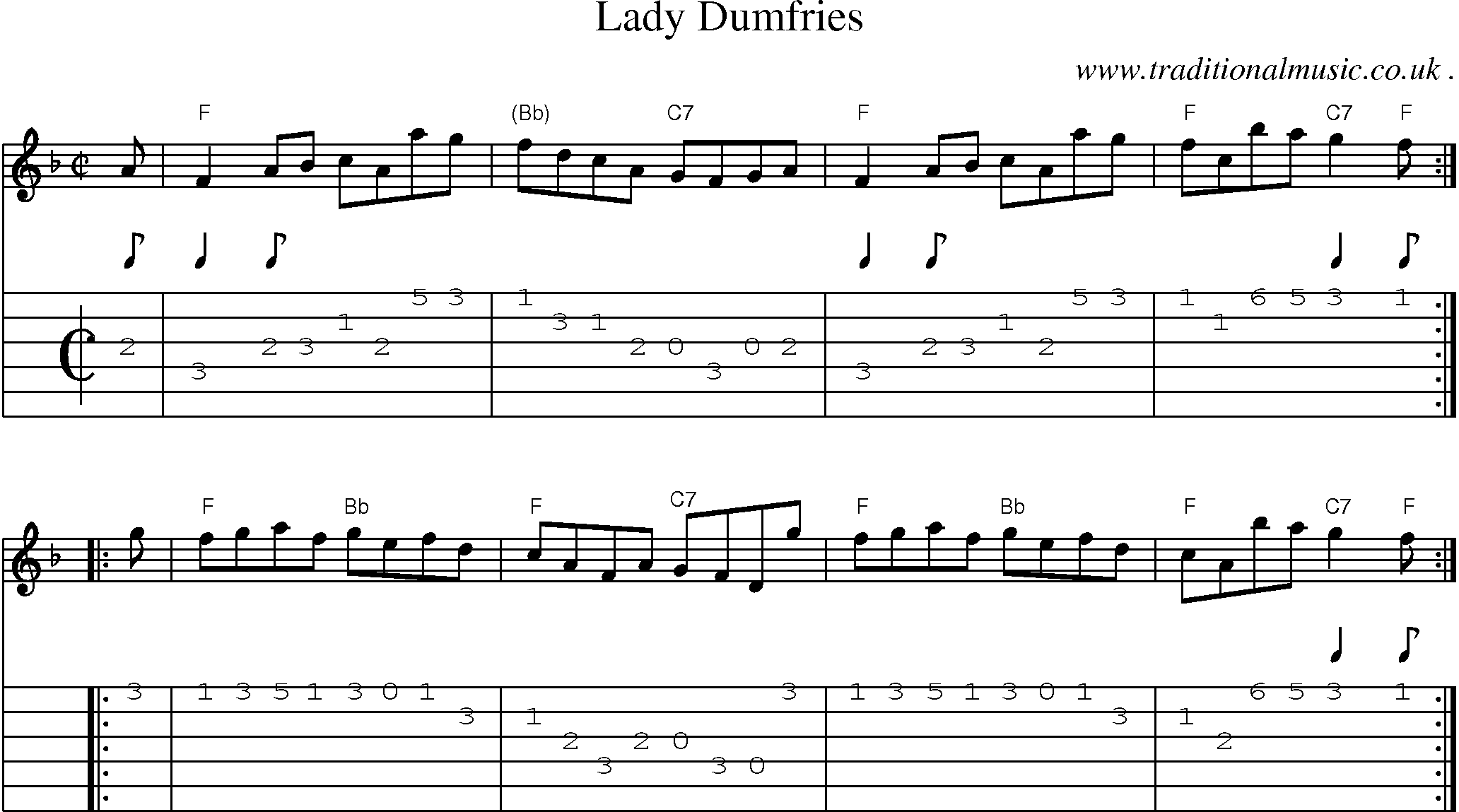 Sheet-music  score, Chords and Guitar Tabs for Lady Dumfries