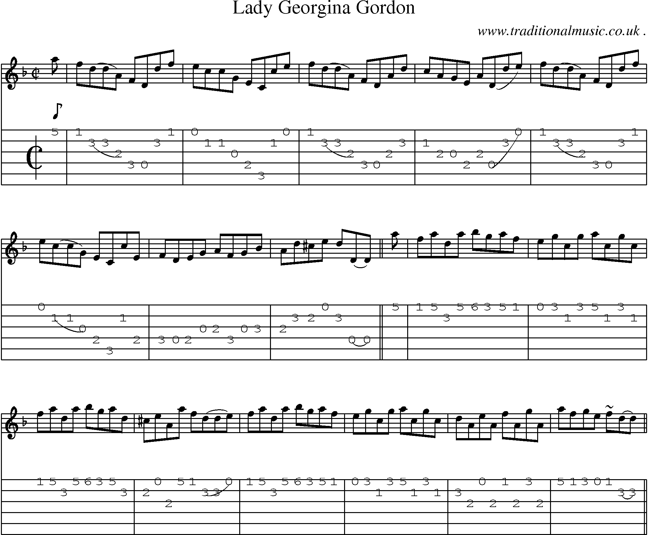 Sheet-music  score, Chords and Guitar Tabs for Lady Georgina Gordon